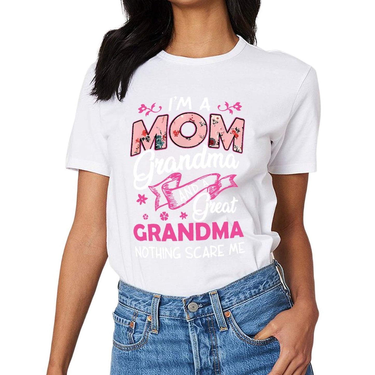 Inkmay Casual Cotton T-shirt Mom Floral Pattern On Pink Background Unisex T-shirtEco / Sustainable Double-Stitched T-Shirt
