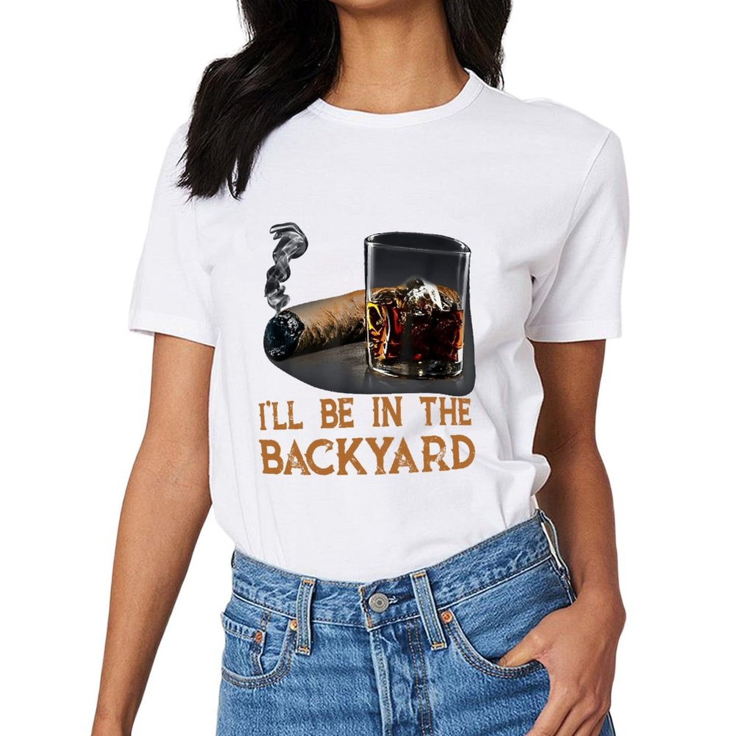 Inkmay Casual Cotton T-shirt Cigar And Whiskey Glass Together Unisex T-shirtNeat Recycled T-Shirt