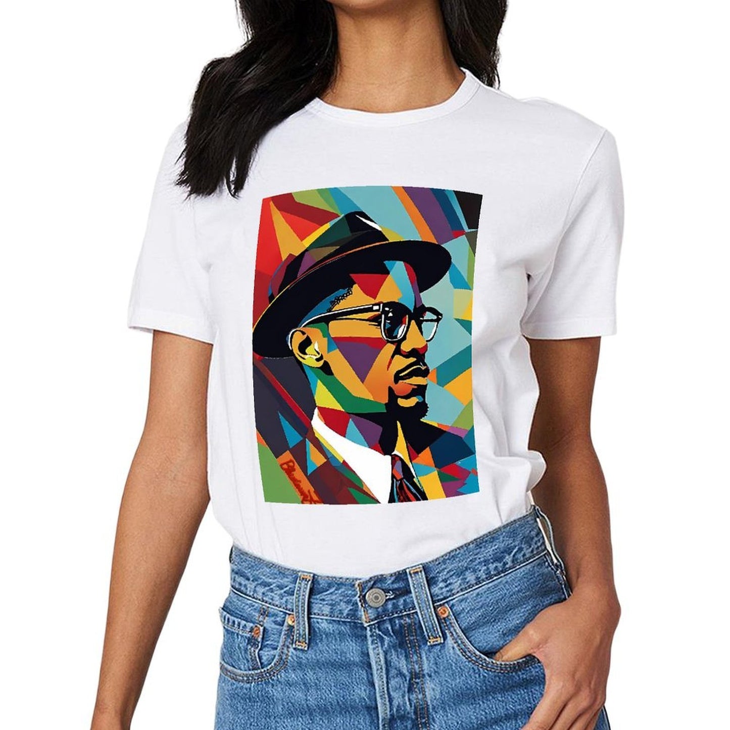 Inkmay Casual Cotton T-shirt Colorful Abstract Portrait With Geometric Shapes Unisex T-shirtComfortFit EverydayTee T-Shirt