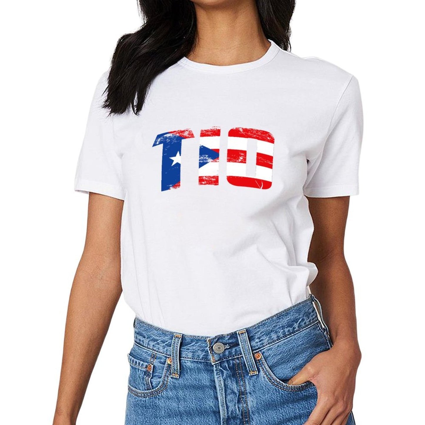 Inkmay Casual Cotton T-shirt Puerto Rican Flag Pattern Print Design Unisex T-shirtDailyFit SimpleFit T-Shirt