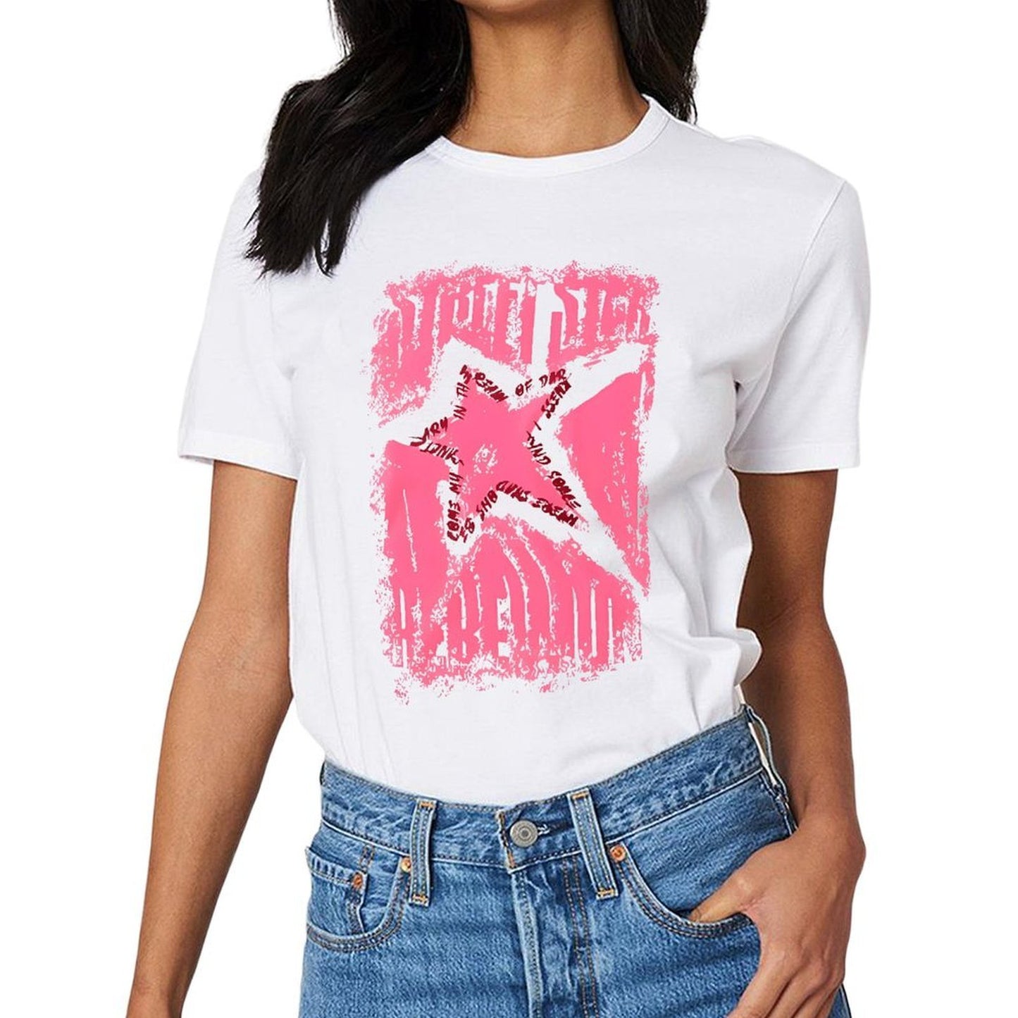 Inkmay Casual Cotton T-shirt Pink Grunge Star With Text Overlays Unisex T-shirtRetro Men¡¯s / Women¡¯s / Youth T-Shirt