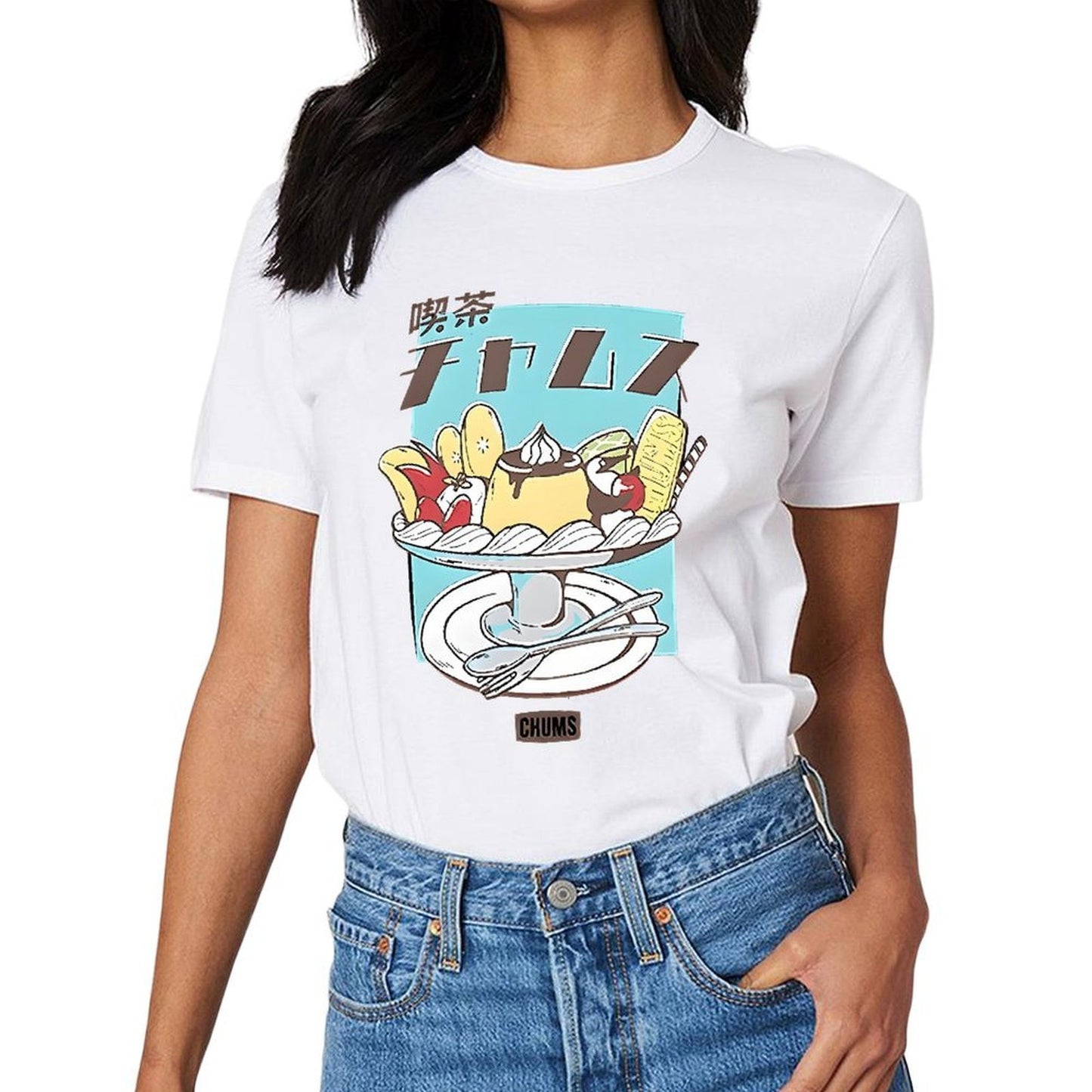 Inkmay Casual Cotton T-shirt Blue Background With White Face Print Unisex T-shirtSharp Colorfast T-Shirt