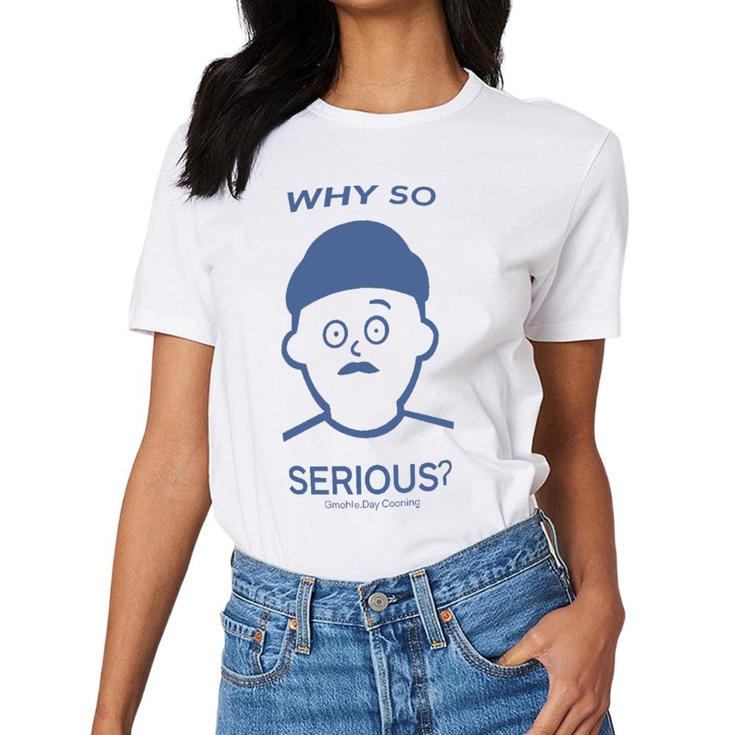 Inkmay Casual Cotton T-shirt Solid Blue Background No Pattern Prints Unisex T-shirt