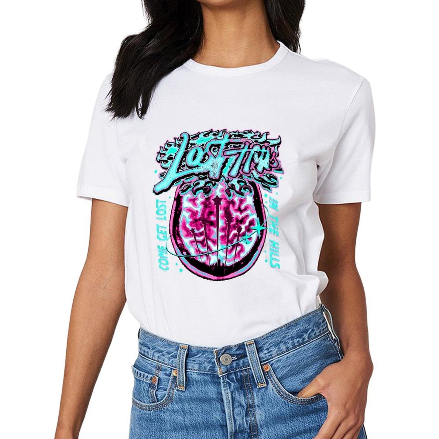 Inkmay Casual Cotton T-shirt Lost Minds Brain Art Print Design Unisex T-shirtSharp Print-Ready T-Shirt