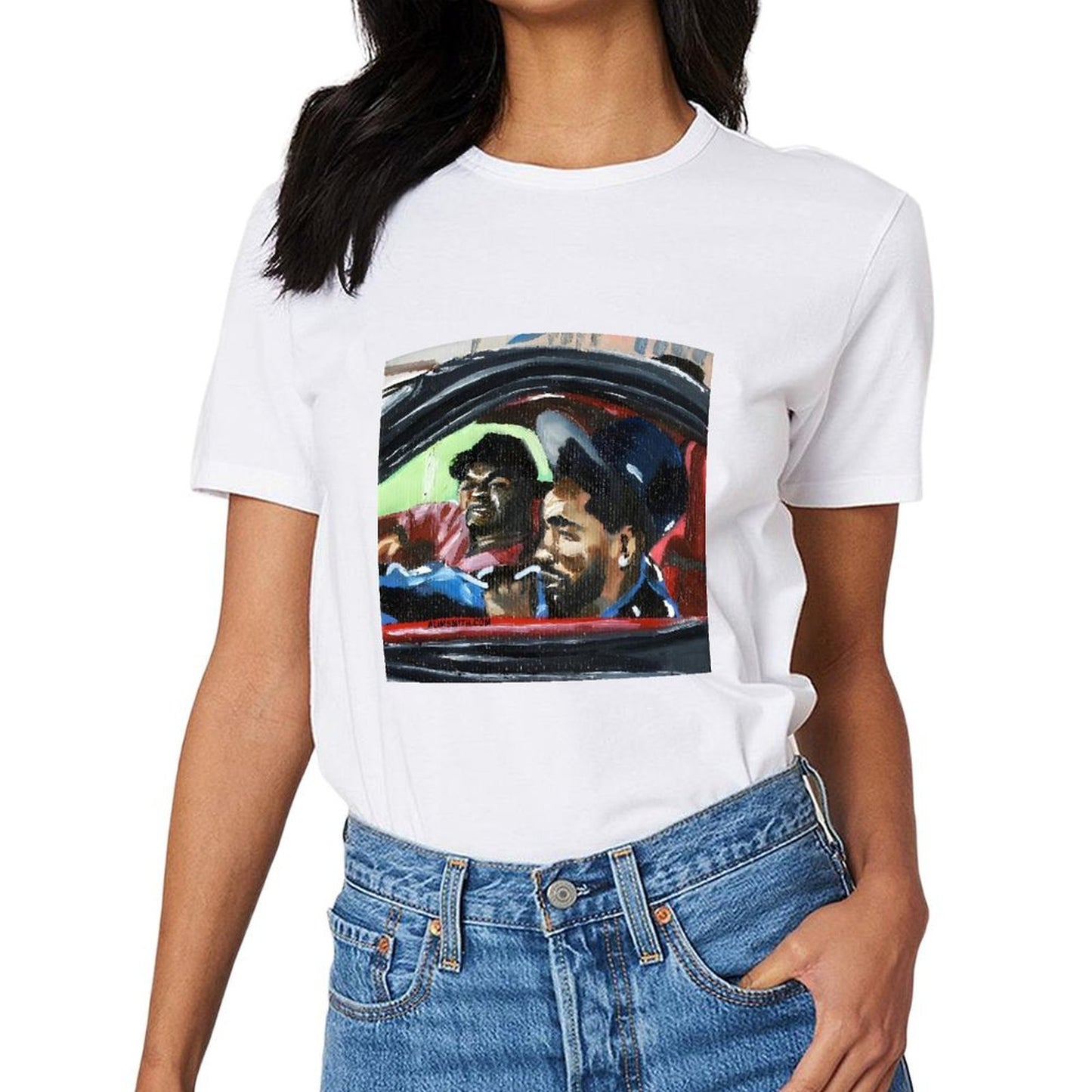 Inkmay Casual Cotton T-shirt Cartoon Puppet Holding Gun And Star Unisex T-shirt