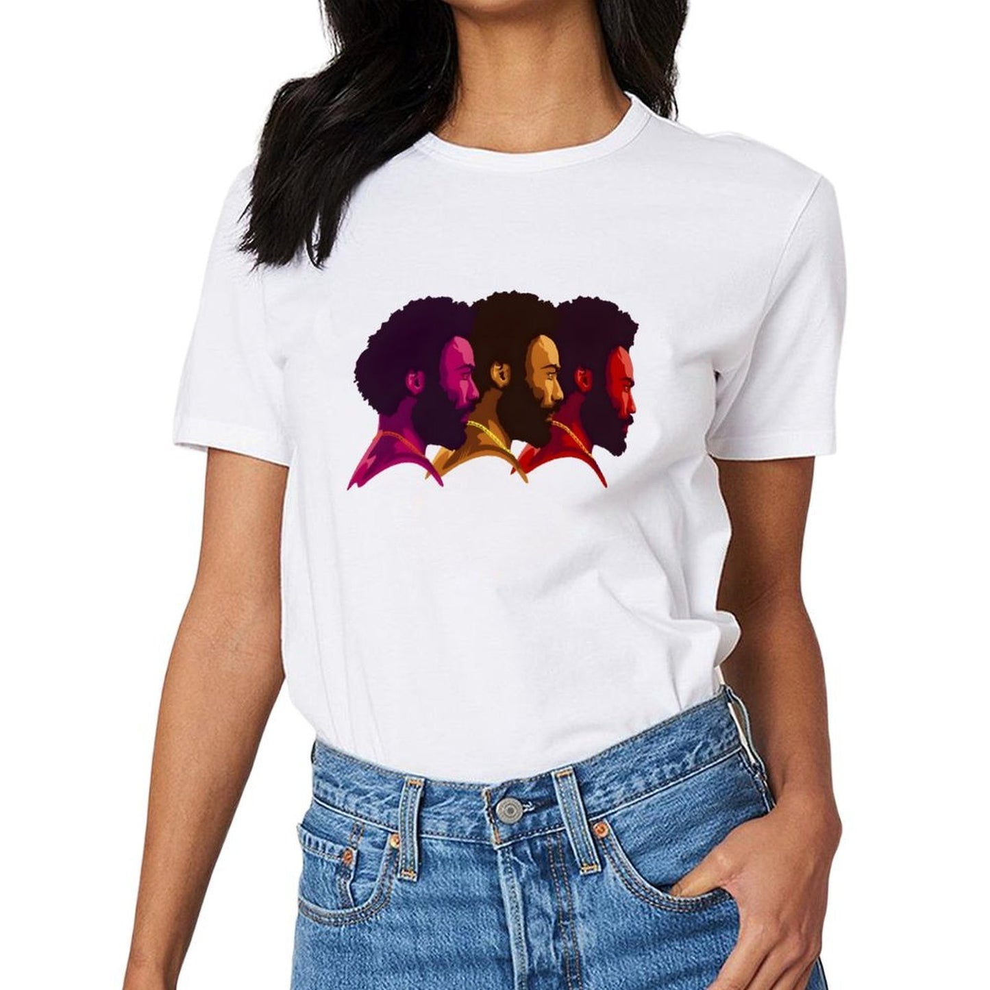 Inkmay Casual Cotton T-shirt Stylized Faces With Bold Colors Art Unisex T-shirtEasyWear Minimalist T-Shirt