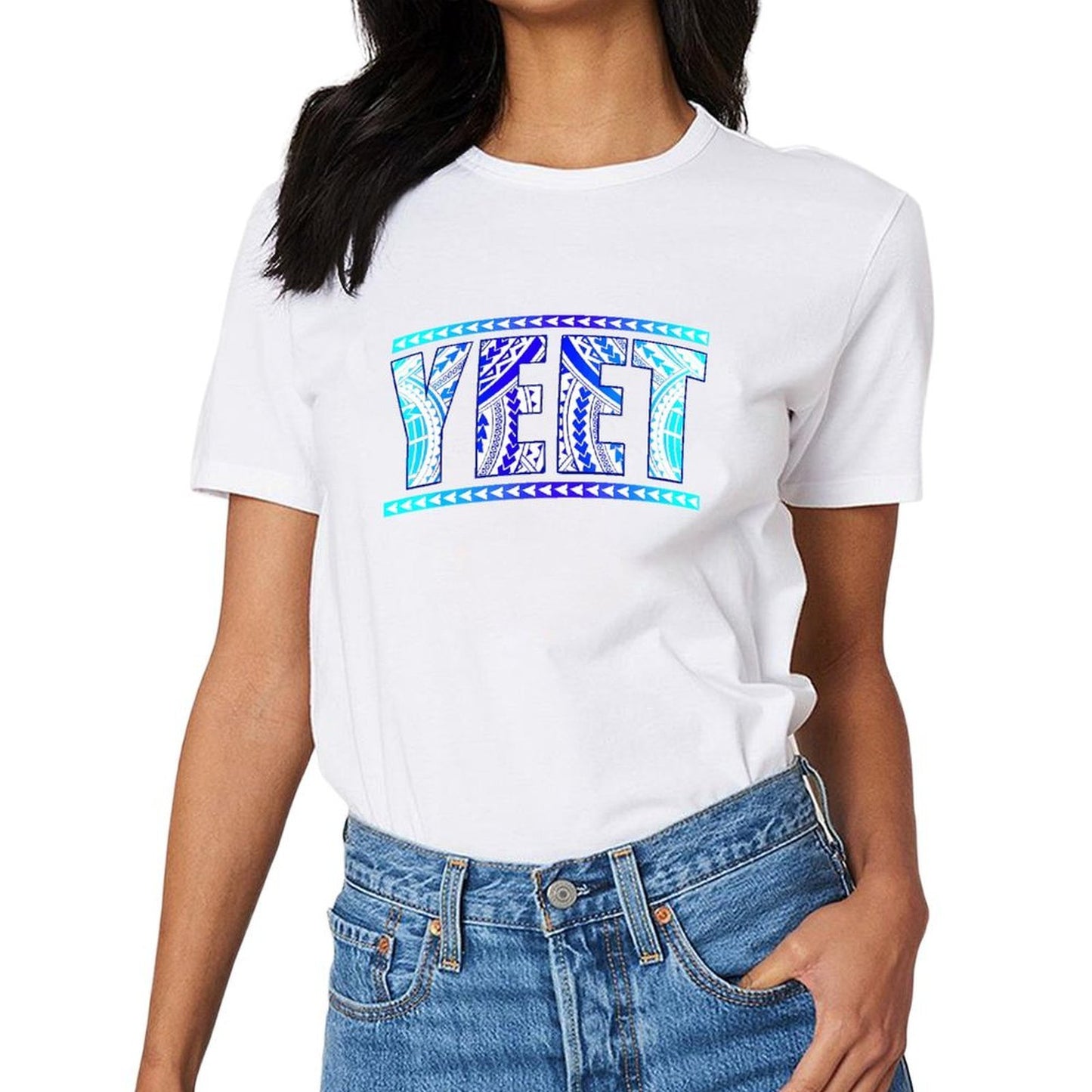 Inkmay Casual Cotton T-shirt Bold Blue Tribal Art Print Design Unisex T-shirtHigh-Quality RelaxFit T-Shirt