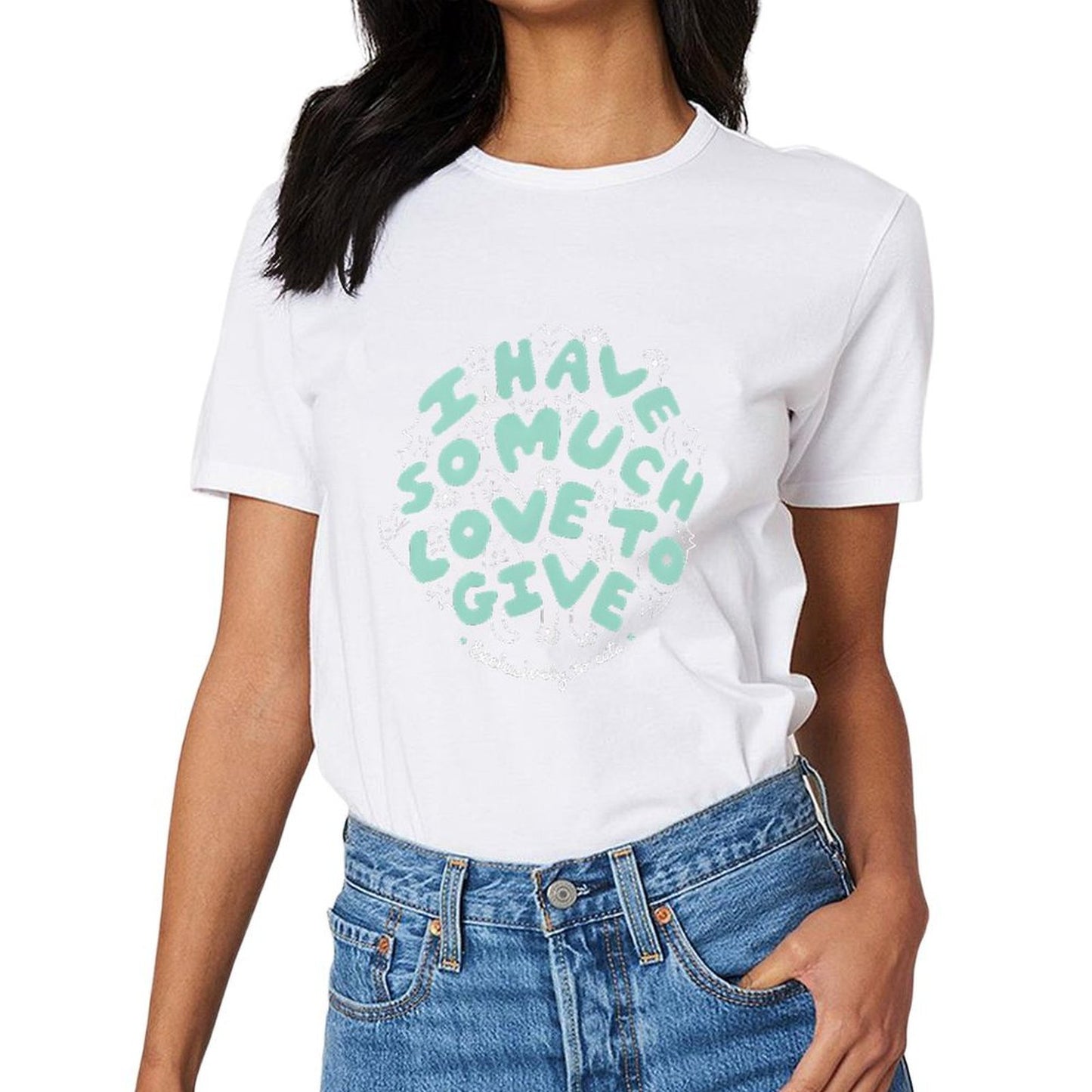 Inkmay Casual Cotton T-shirt Cats Pattern With Love Text Design Unisex T-shirtClean Classic Fit T-Shirt