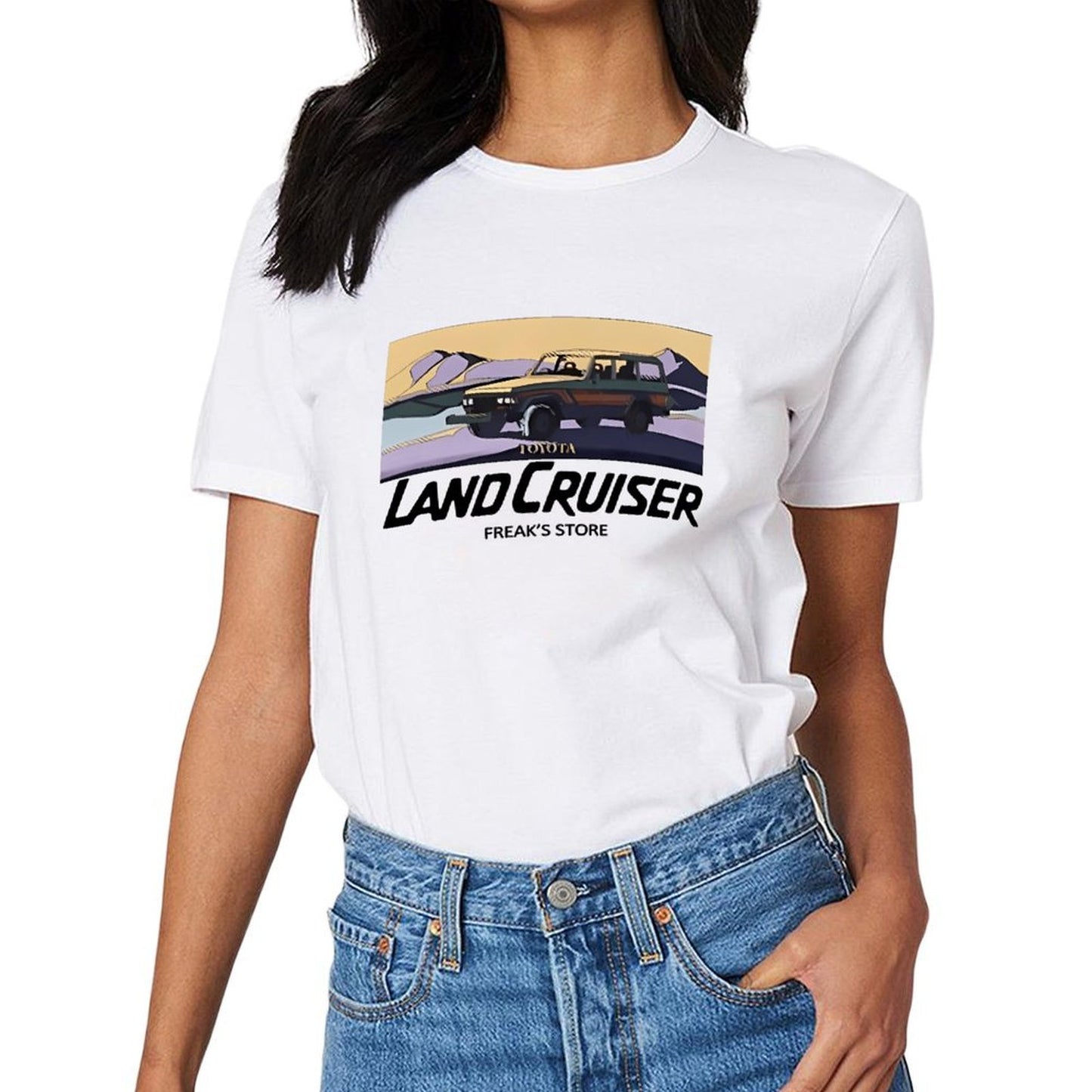Inkmay Casual Cotton T-shirt Toyota Car In Desert Landscape Art Unisex T-shirtCoreLine Batch-Printed T-Shirt