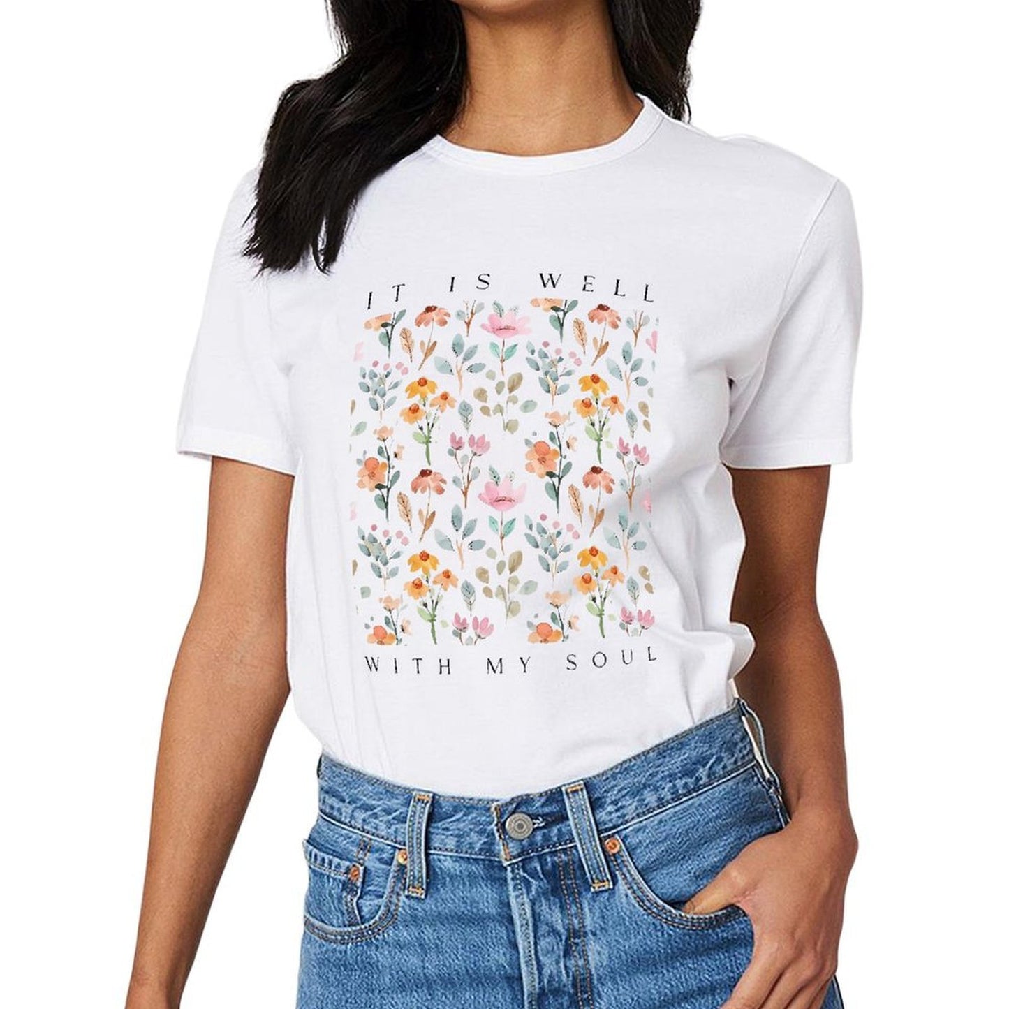 Inkmay Casual Cotton T-shirt Floral Pattern With Soft Colors And Unisex T-shirtComfortLine Premium Finish T-Shirt