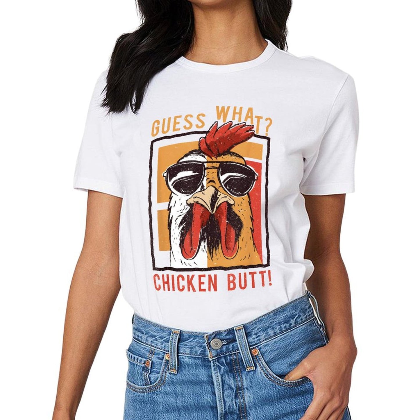 Inkmay Casual Cotton T-shirt Chicken Butt Print With Sunglasses Design Unisex T-shirtPremium Finish Chill T-Shirt