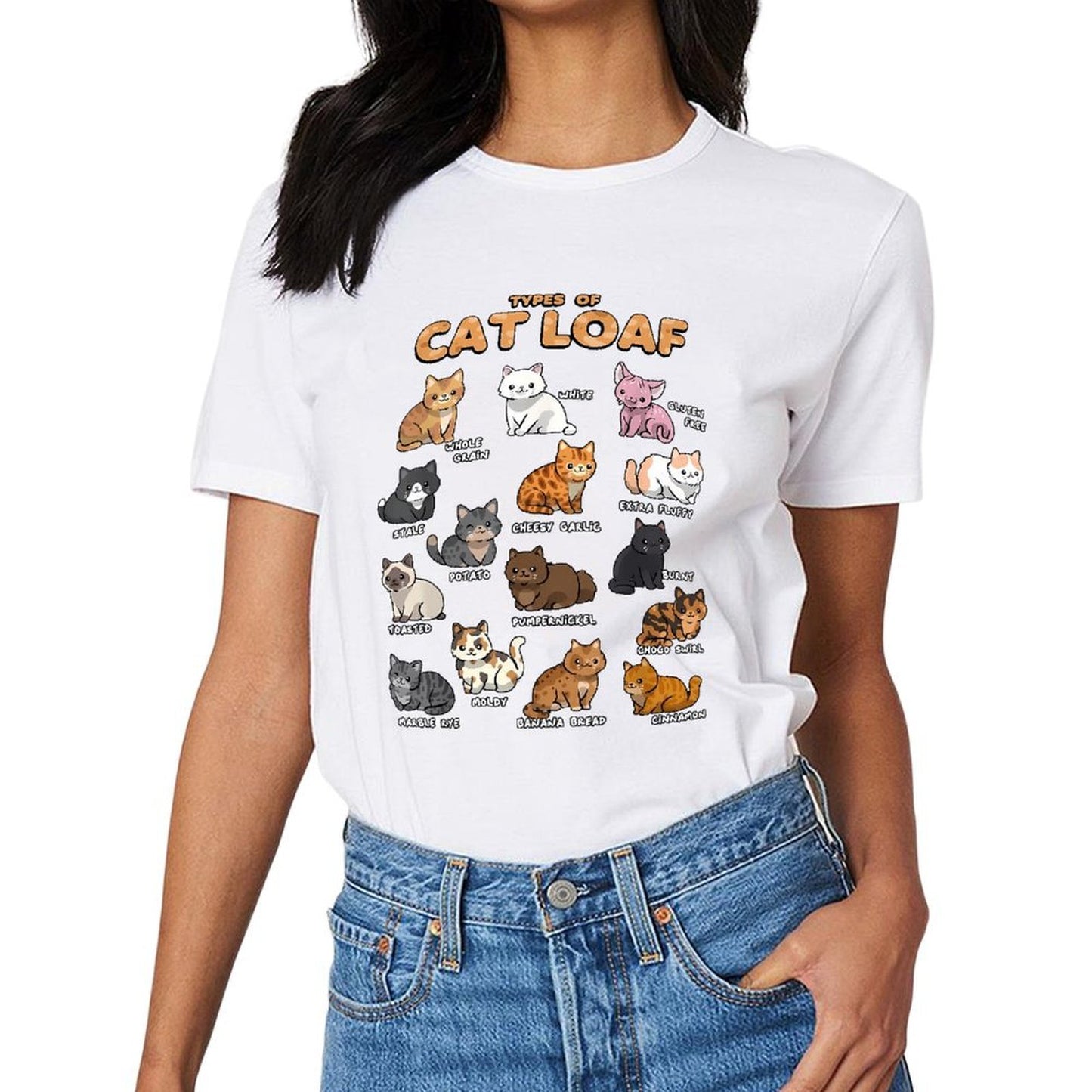 Inkmay Casual Cotton T-shirt Cat Loaf Types Illustrated Cartoonishly Unisex T-shirtRegularFit Durable T-Shirt