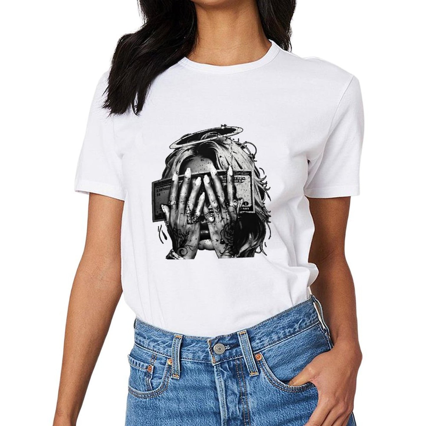 Inkmay Casual Cotton T-shirt Abstract Art With Floral Elements Design Unisex T-shirtModernFit Classic T-Shirt