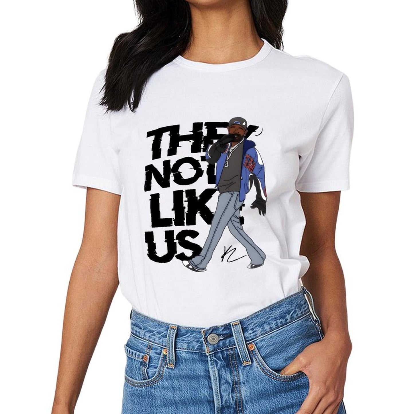 Inkmay Casual Cotton T-shirt Man Wearing Jacket And Jeans Art Unisex T-shirtStreet Simple T-Shirt