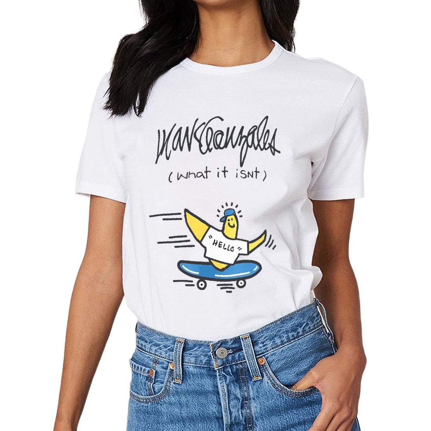 Inkmay Casual Cotton T-shirt Banana Wearing Hat Riding Skateboard Unisex T-shirtEco-Conscious BasicSeries T-Shirt