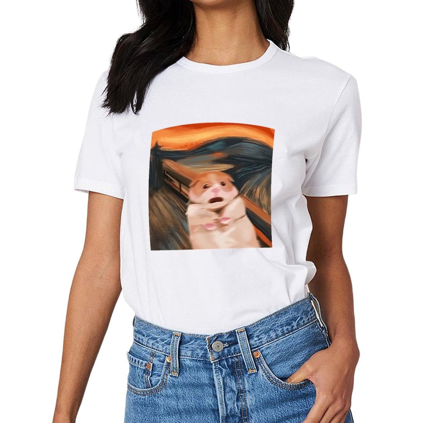 Inkmay Casual Cotton T-shirt Cute Puppy Under Car Pattern Print Unisex T-shirtActive ActiveStyle T-Shirt
