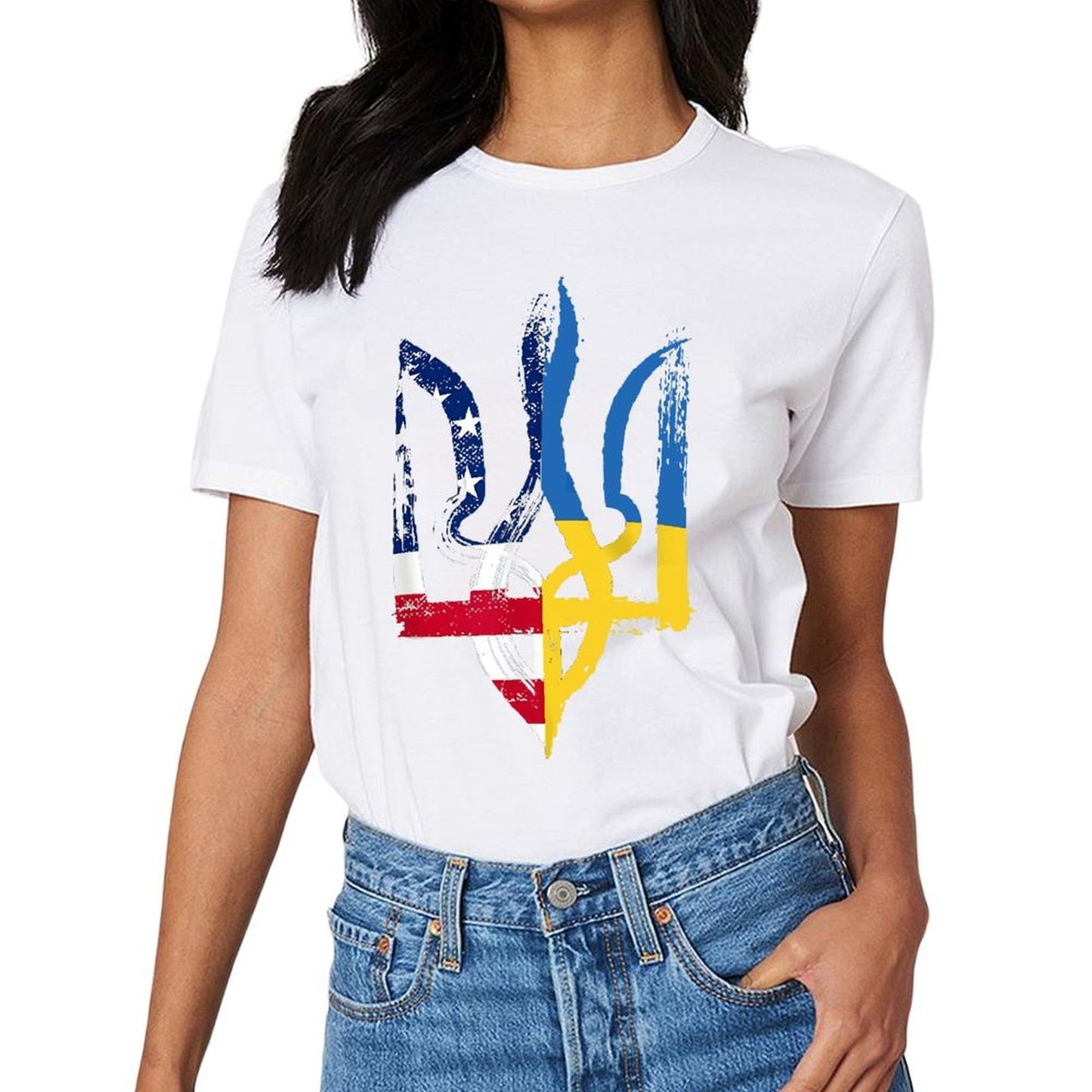 Inkmay Casual Cotton T-shirt Abstract Flag Fusion Artwork Design Elements Unisex T-shirtSignature Plain T-Shirt