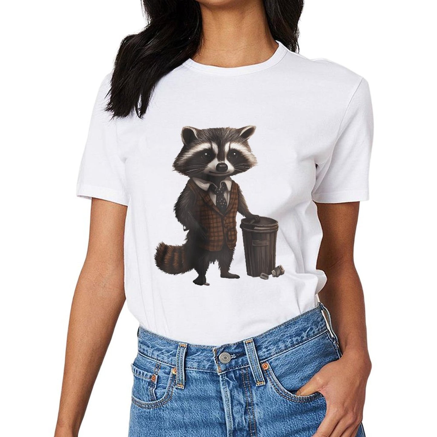 Inkmay Casual Cotton T-shirt Stylish Raccoon Wears Vest And Tie Unisex T-shirtMinimal Men¡¯s / Women¡¯s / Youth T-Shirt