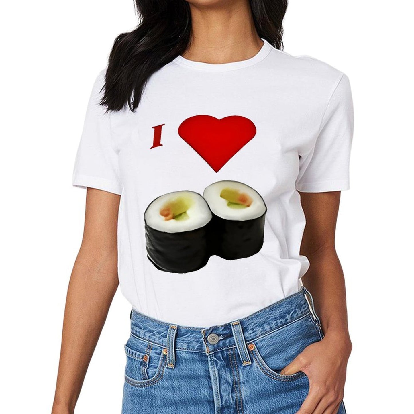 Inkmay Casual Cotton T-shirt Sushi Rolls With Heart Above Unisex T-shirt