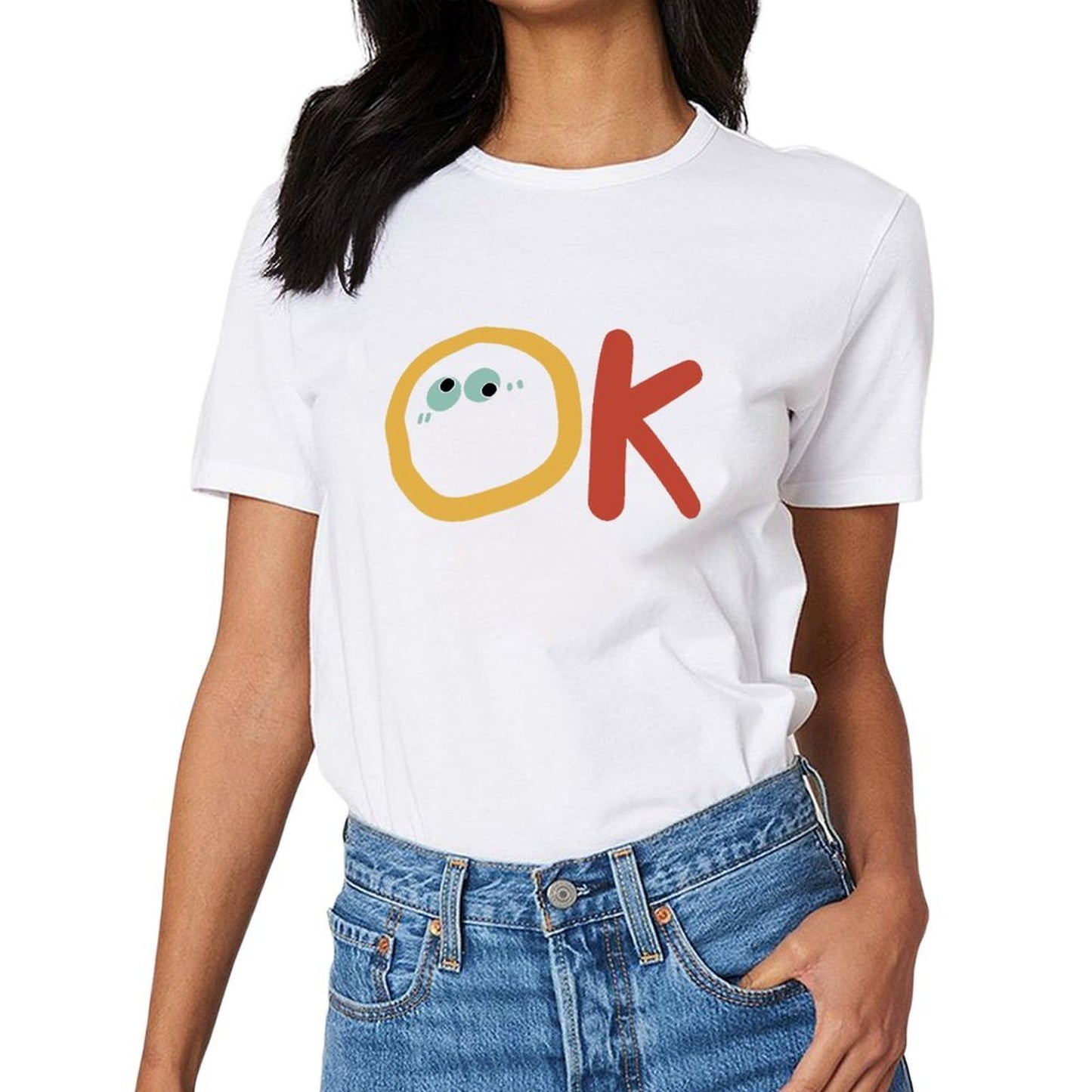 Inkmay Casual Cotton T-shirt Ok With Eyes And Red Unisex T-shirtActiveLine Strong T-Shirt