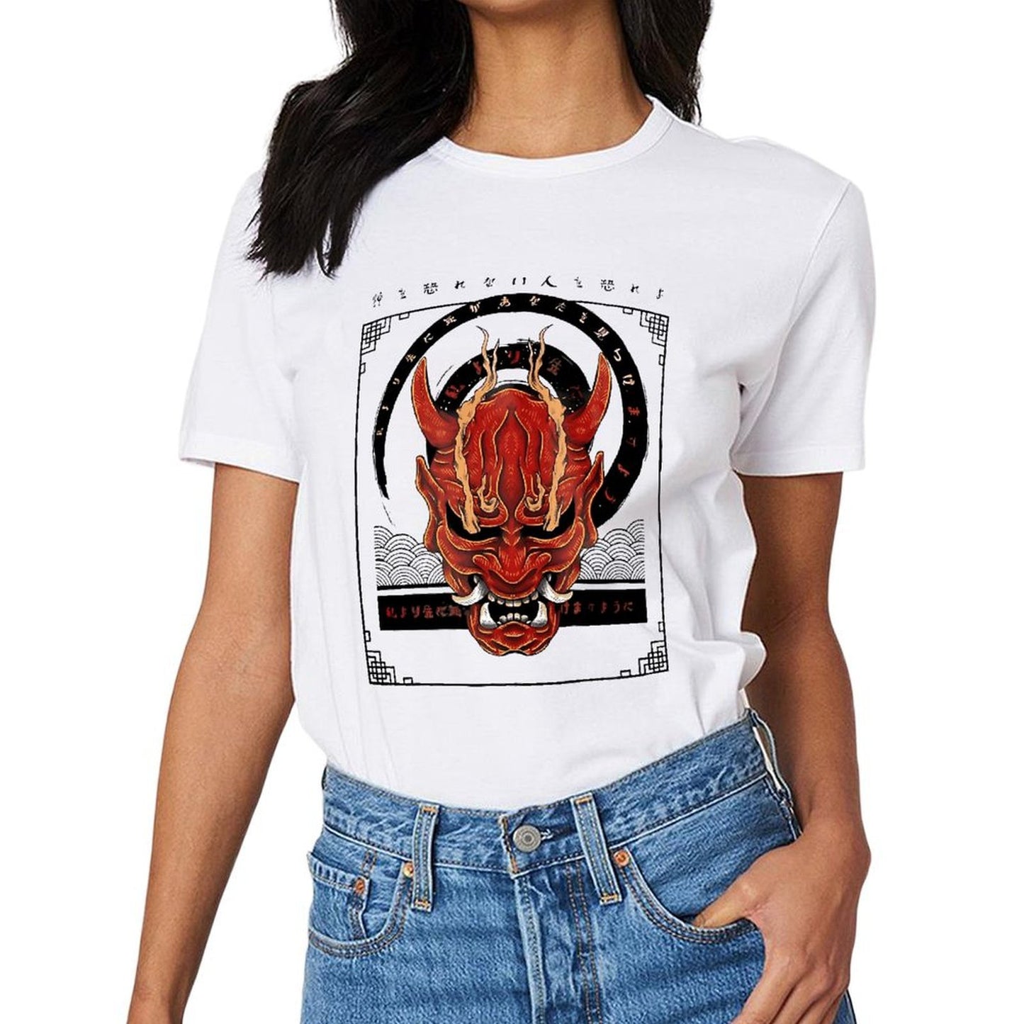 Inkmay Casual Cotton T-shirt Red Demon Mask With Intricate Design Unisex T-shirtComfortFit Printing T-Shirt