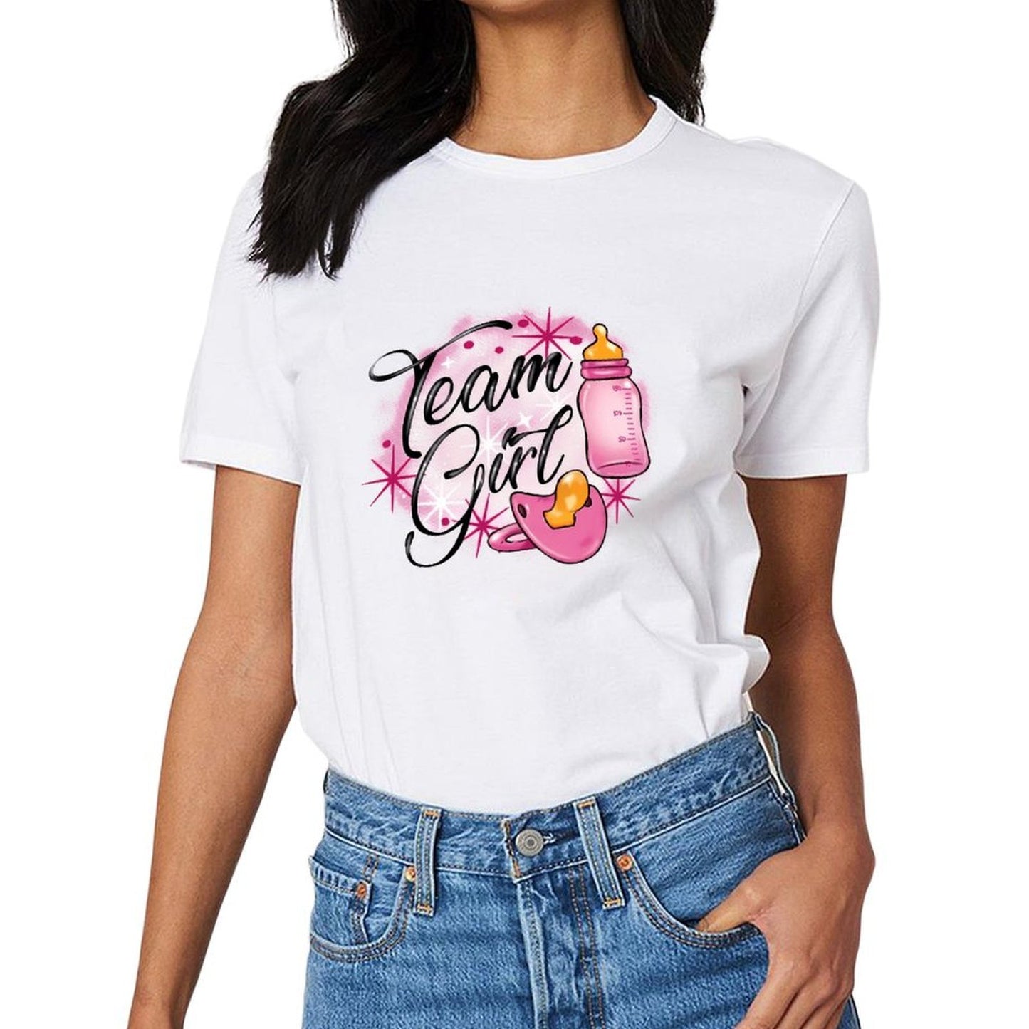 Inkmay Casual Cotton T-shirt Team Girl Pink Baby Items Unisex T-shirtRegular Natural T-Shirt