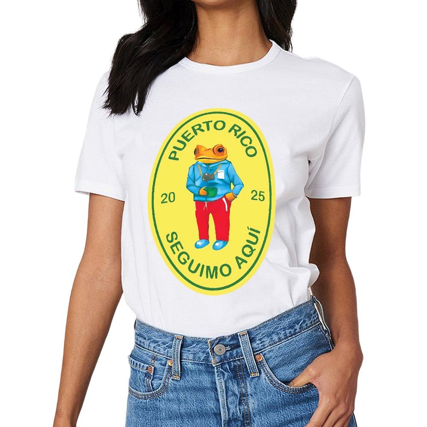 Inkmay Casual Cotton T-shirt Puerto Rico Frog Traveler Design Bright Unisex T-shirtStreet Long Lasting T-Shirt