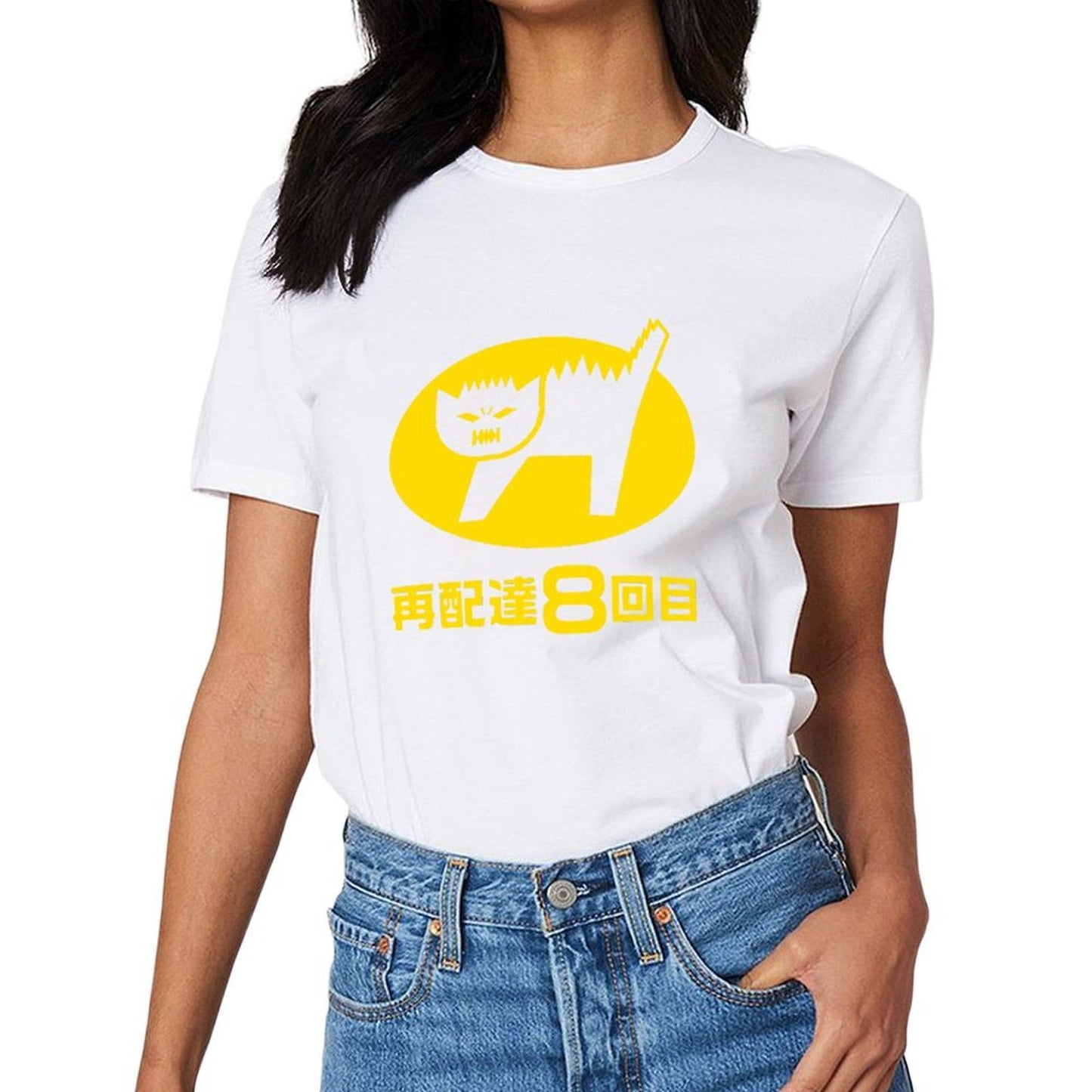 Inkmay Casual Cotton T-shirt Solid Yellow Background With White Lines Unisex T-shirtLong Lasting T-Shirt