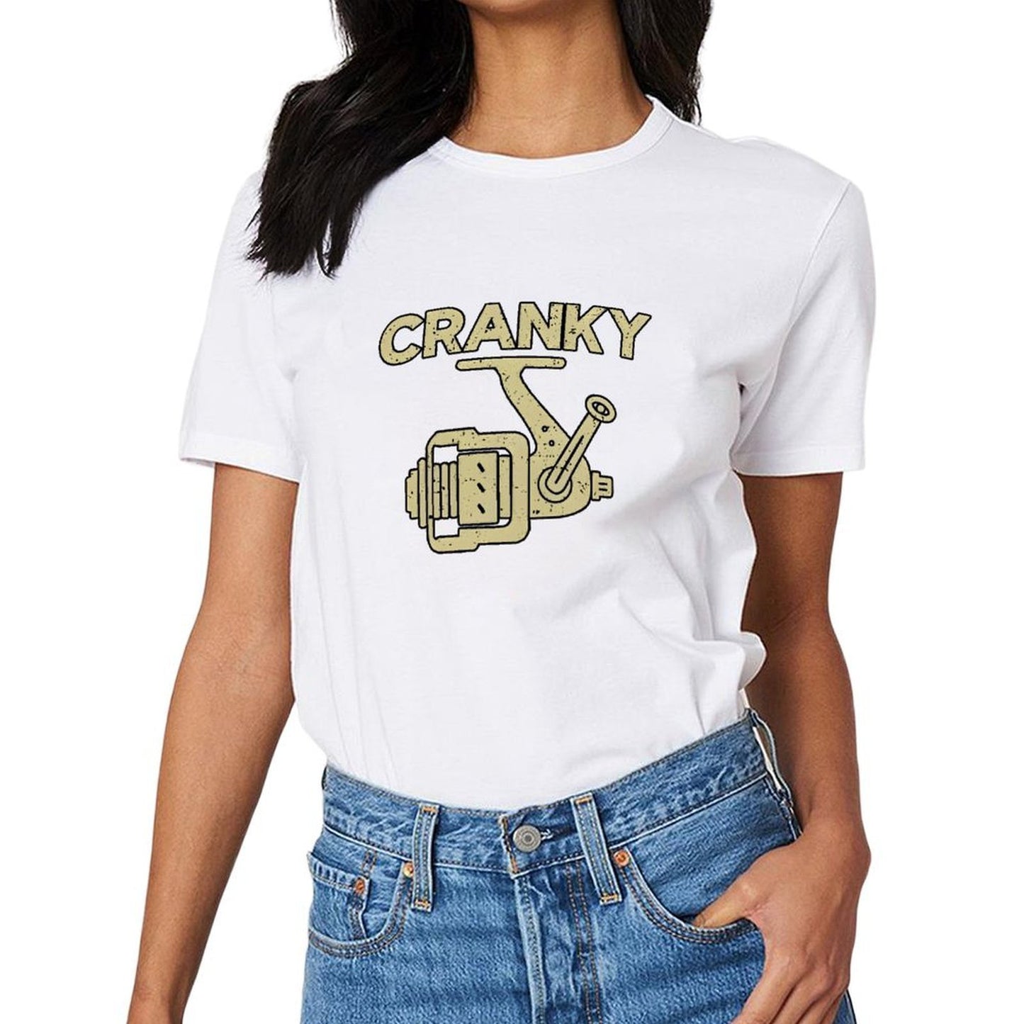 Inkmay Casual Cotton T-shirt Fishing Reel Design With Cranky Text Unisex T-shirtChill Midweight T-Shirt