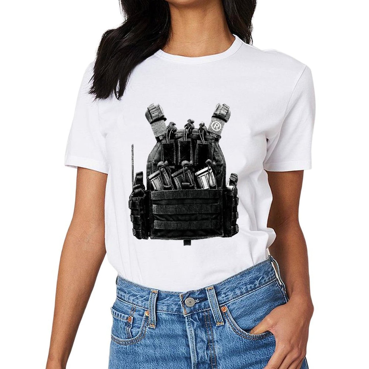 Inkmay Casual Cotton T-shirt Tactical Vest With Various Pouches Attached Unisex T-shirtSolid Sleek T-Shirt