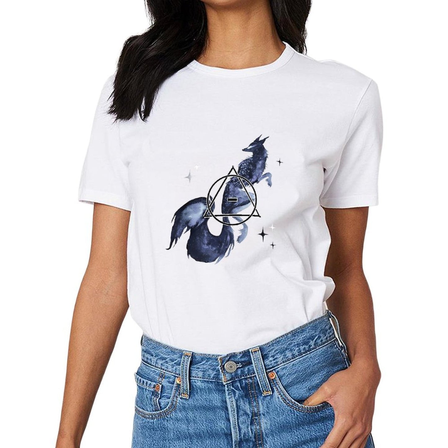 Inkmay Casual Cotton T-shirt Starry Night Creature With Geometric Design Unisex T-shirtAllDay SmoothWear T-Shirt