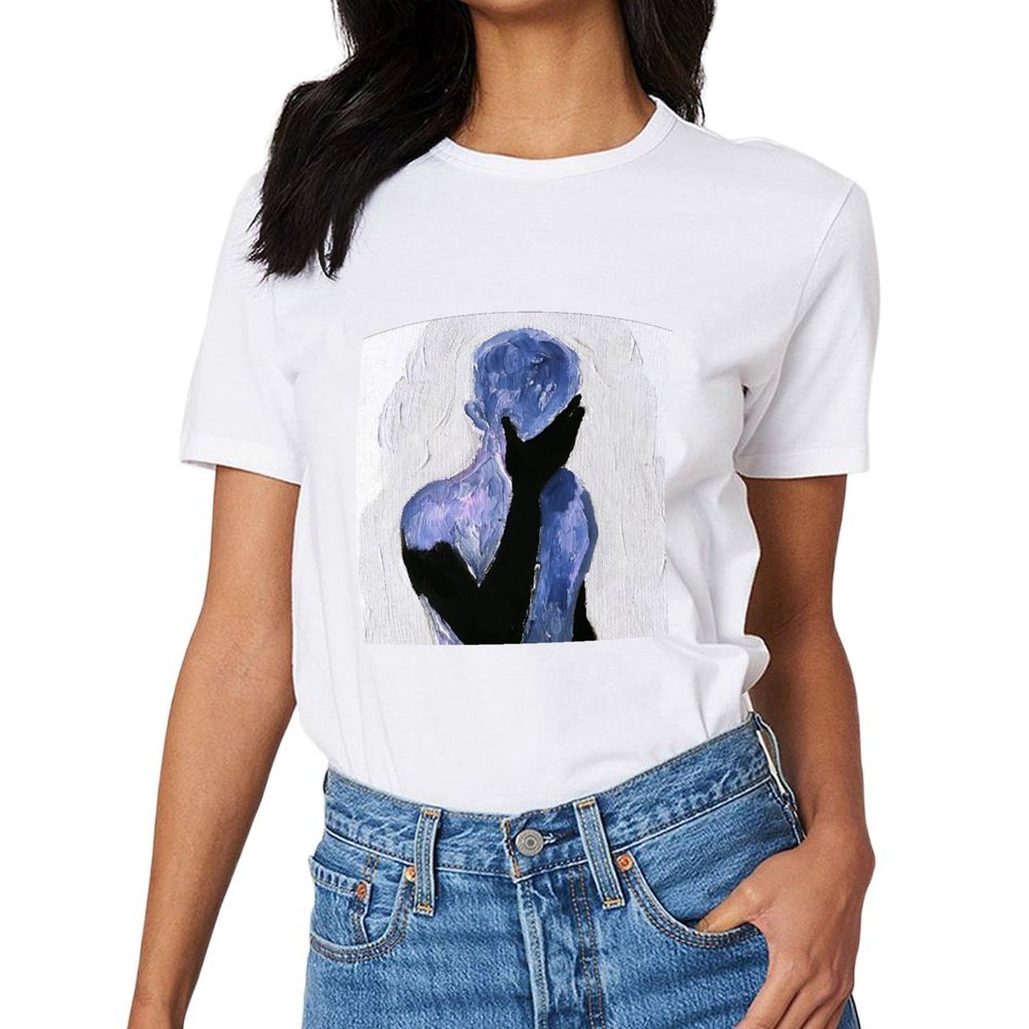Inkmay Casual Cotton T-shirt Abstract Art With Blue Shadows Unisex T-shirtNeat Crisp Print T-Shirt