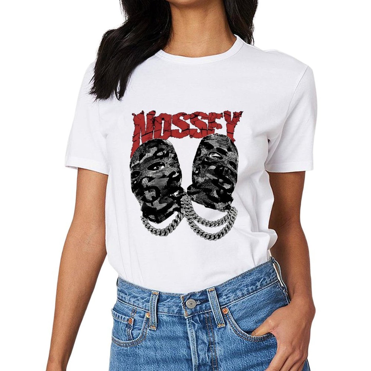 Inkmay Casual Cotton T-shirt Camouflage Faces With Bold Chains Unisex T-shirtFitted Bold T-Shirt