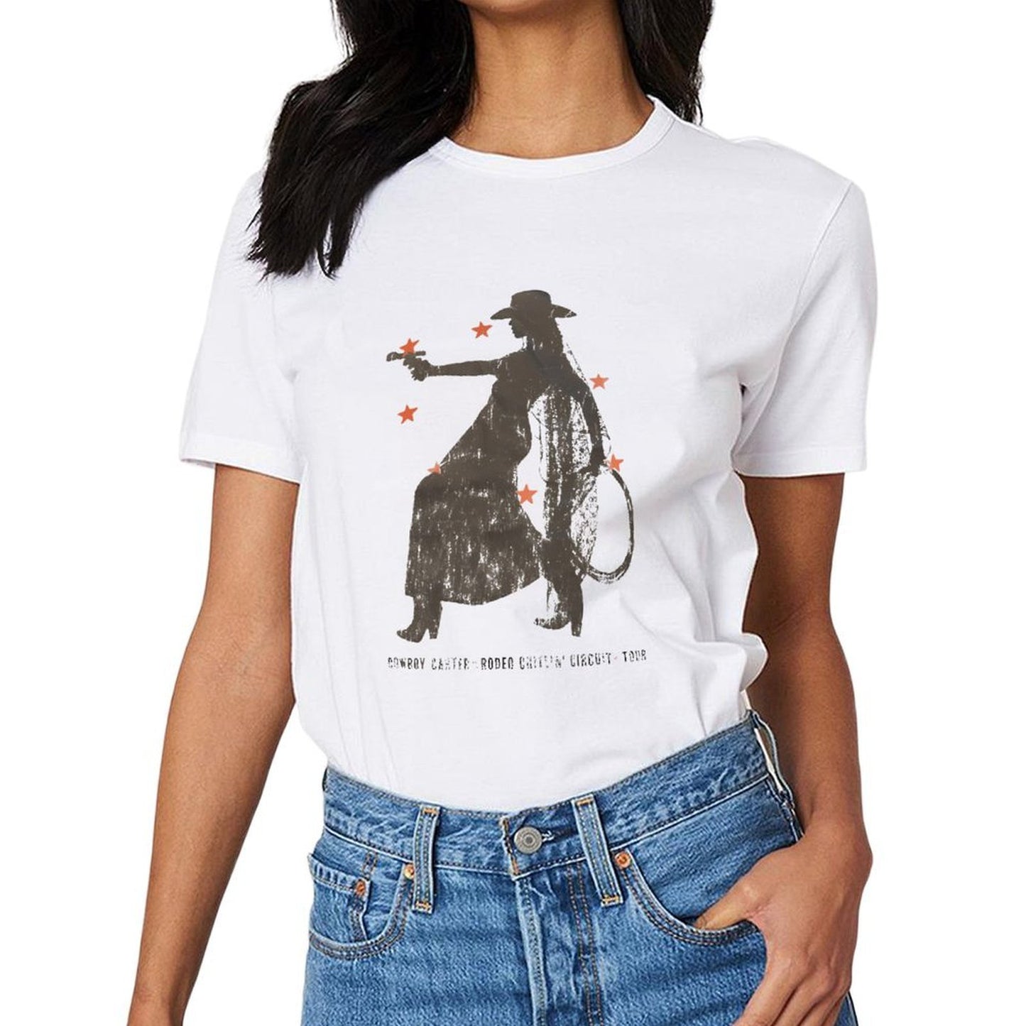 Inkmay Casual Cotton T-shirt Cowboy Silhouette With Orange Floral Accents Unisex T-shirtHeavyweight Fitted T-Shirt