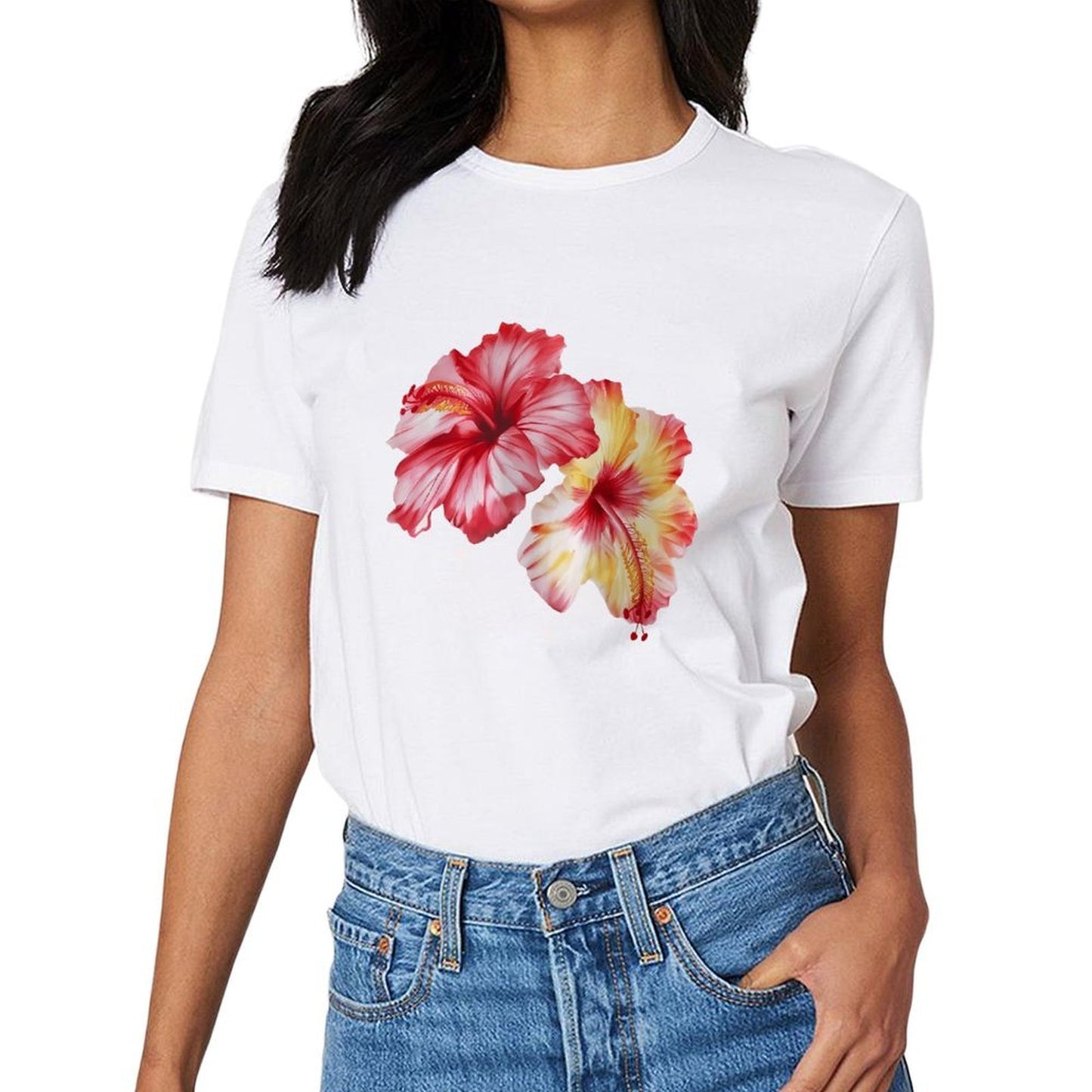 Inkmay Casual Cotton T-shirt Vibrant Floral Design With Bold Colors Unisex T-shirtSharp ClassicLine T-Shirt
