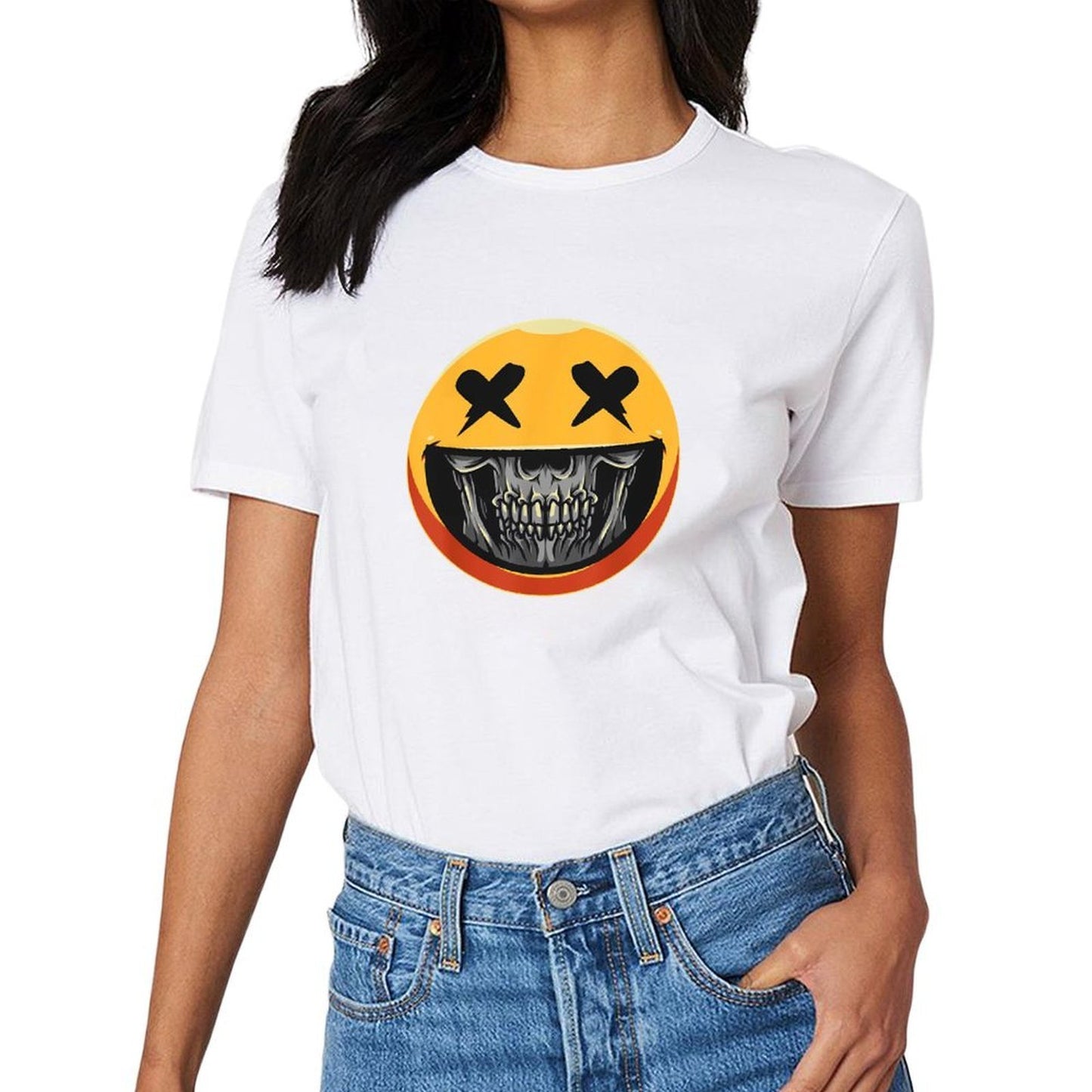 Inkmay Casual Cotton T-shirt Skull Face With Crossed Eyes Unisex T-shirtEasyStyle Sport T-Shirt