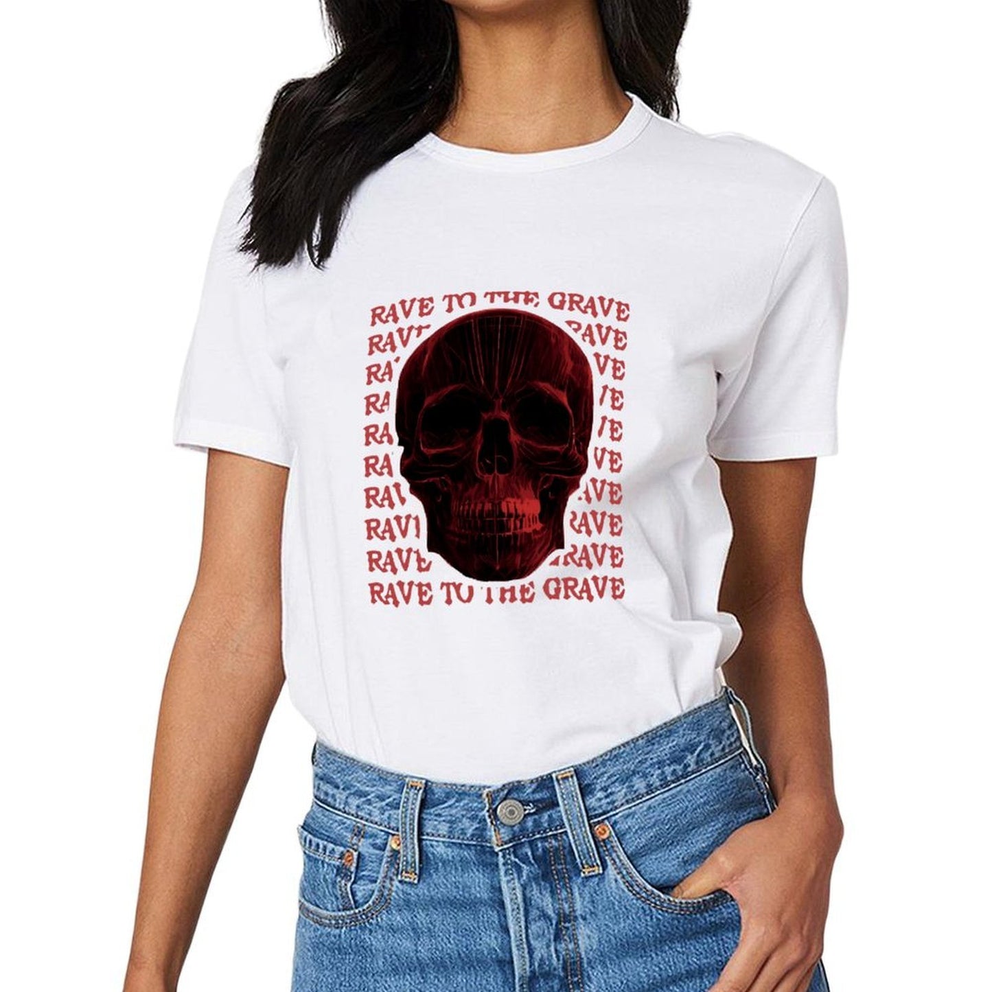 Inkmay Casual Cotton T-shirt Red Skull Pattern Print Art Design Unisex T-shirtSeries ComfortSeries T-Shirt