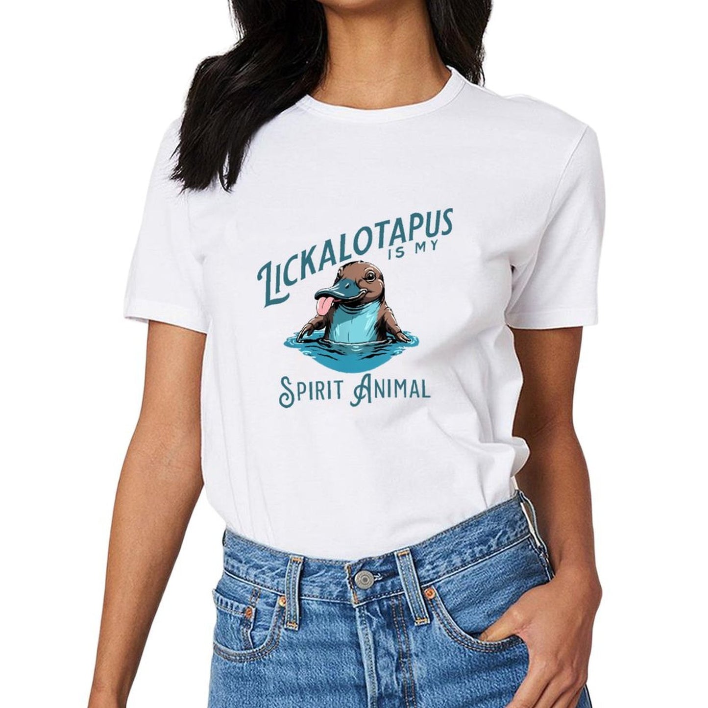 Inkmay Casual Cotton T-shirt Platypus Swimming In Blue Water Unisex T-shirt