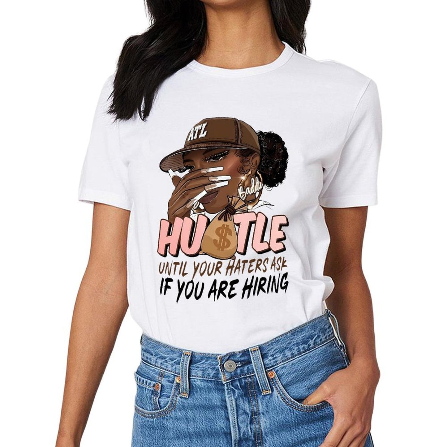 Inkmay Casual Cotton T-shirt Atlanta Hustle Artwork With Moneybag Unisex T-shirtModernFit RelaxFit T-Shirt