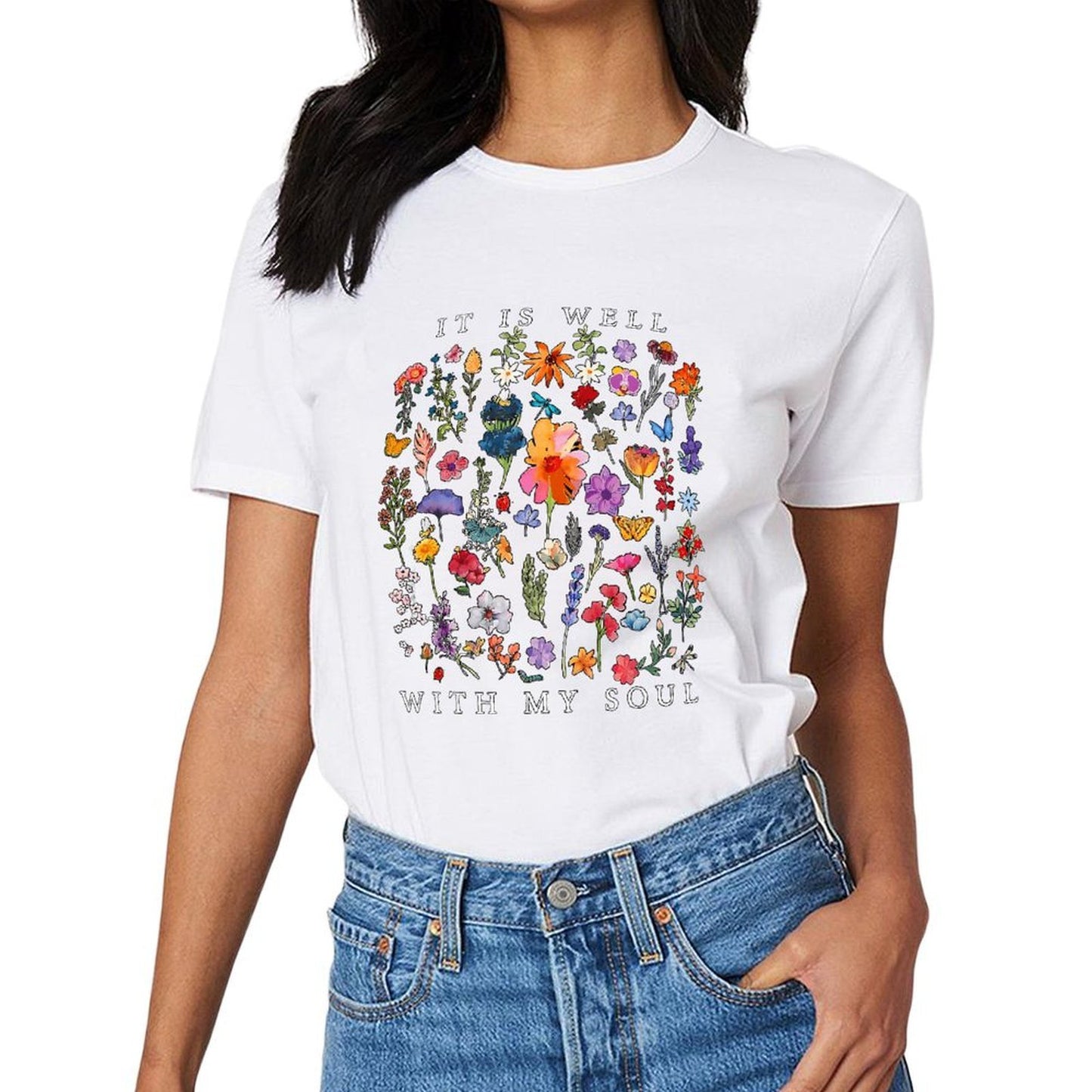 Inkmay Casual Cotton T-shirt Floral Design With Vibrant Colors Art Unisex T-shirtClassicLine TrueStyle T-Shirt