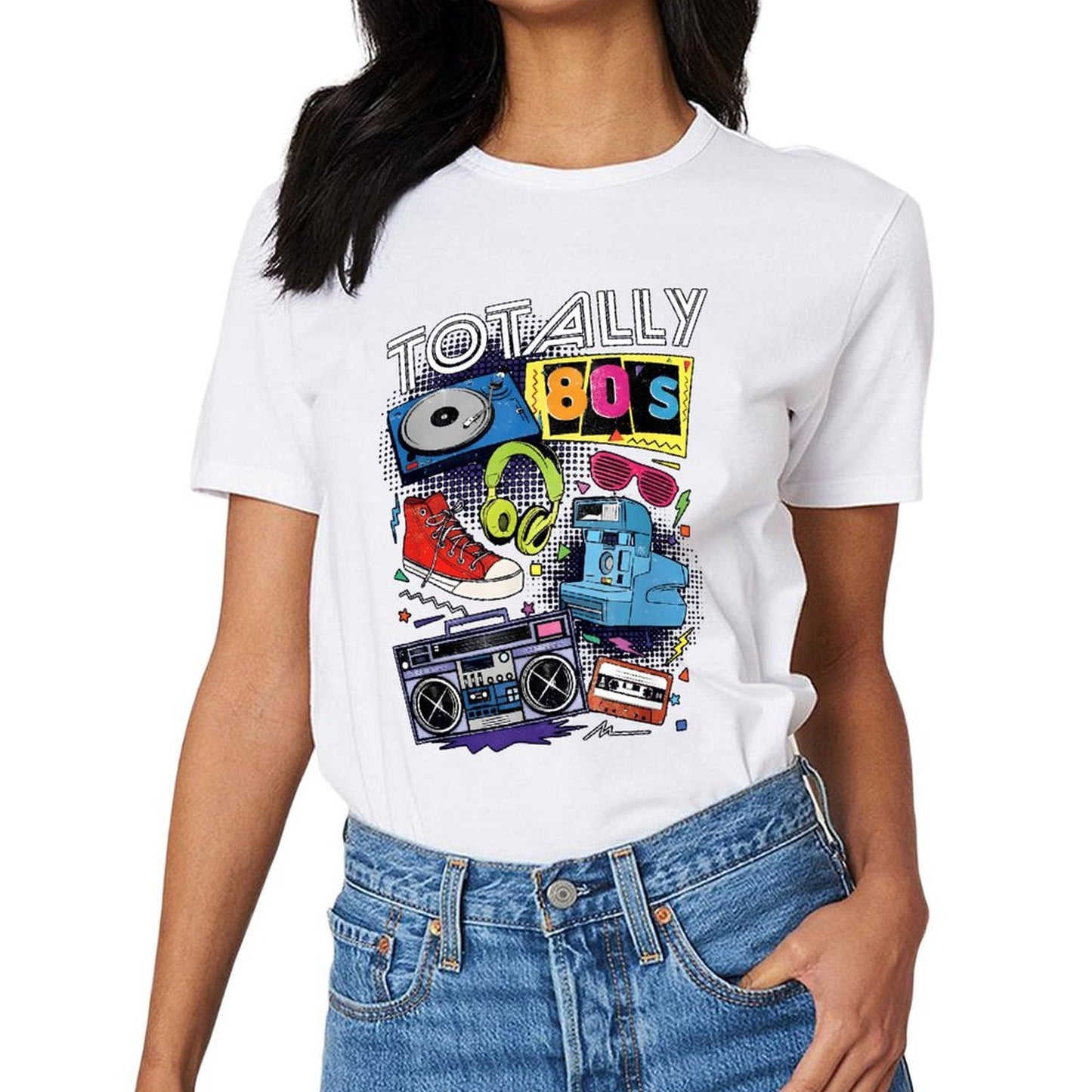 Inkmay Casual Cotton T-shirt Totally Eighties Retro Style Artwork Design Unisex T-shirtShrink-Resistant Performance T-Shirt