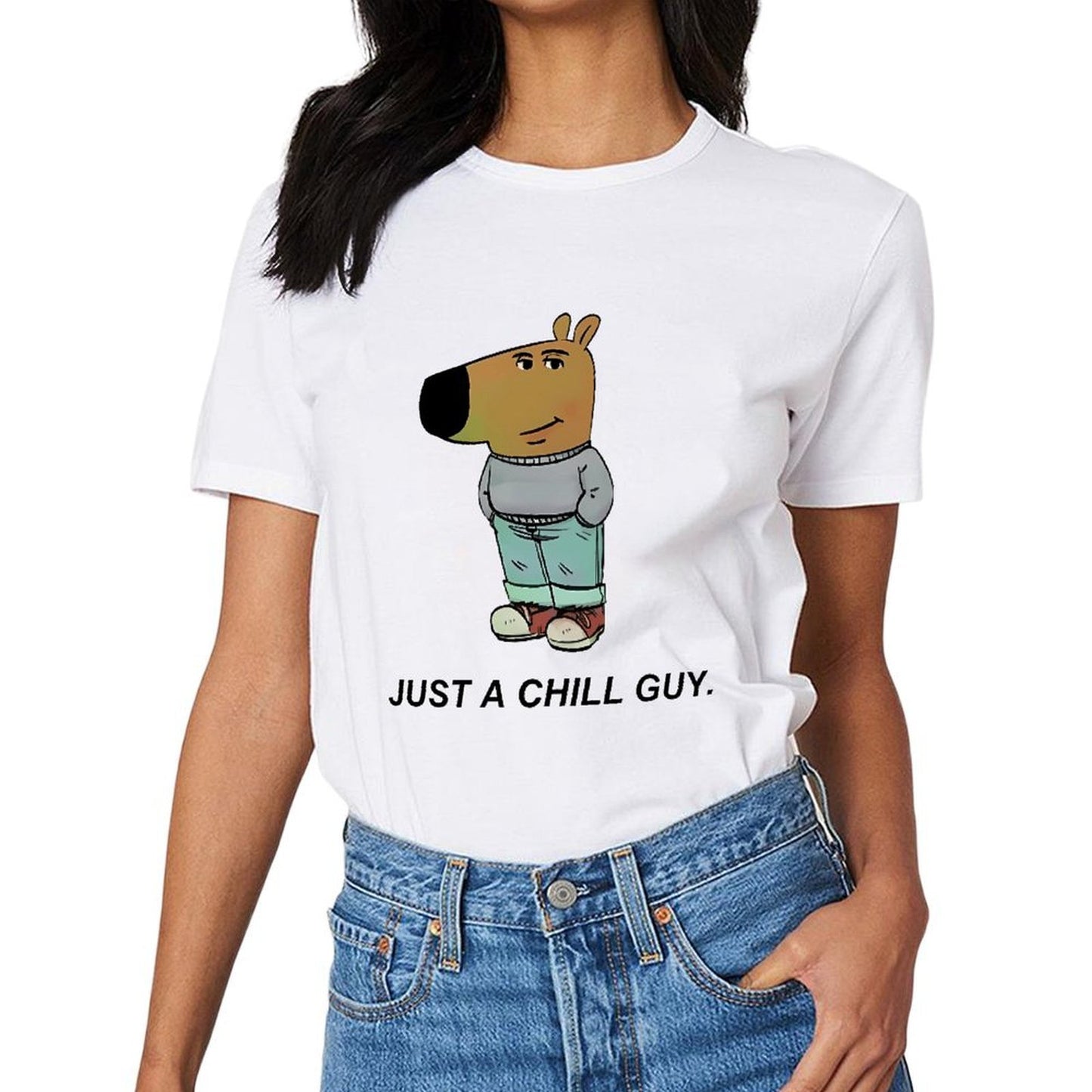 Inkmay Casual Cotton T-shirt Cartoon Character Wearing Casual Outfit Design Unisex T-shirtBreathable Vintage T-Shirt