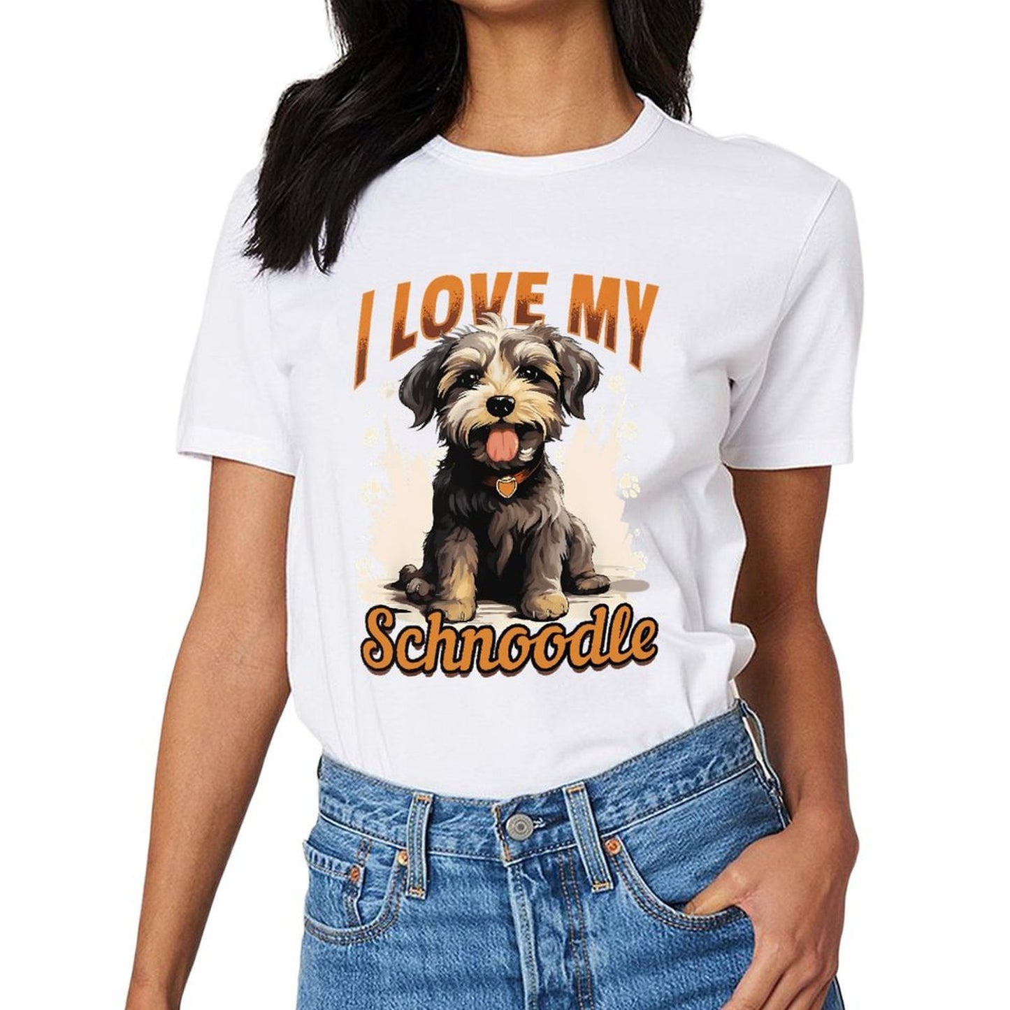 inkmay-casual-cotton-t-shirt-cute-schnoodle-with-paw-prints-design-unisex-t-shirt