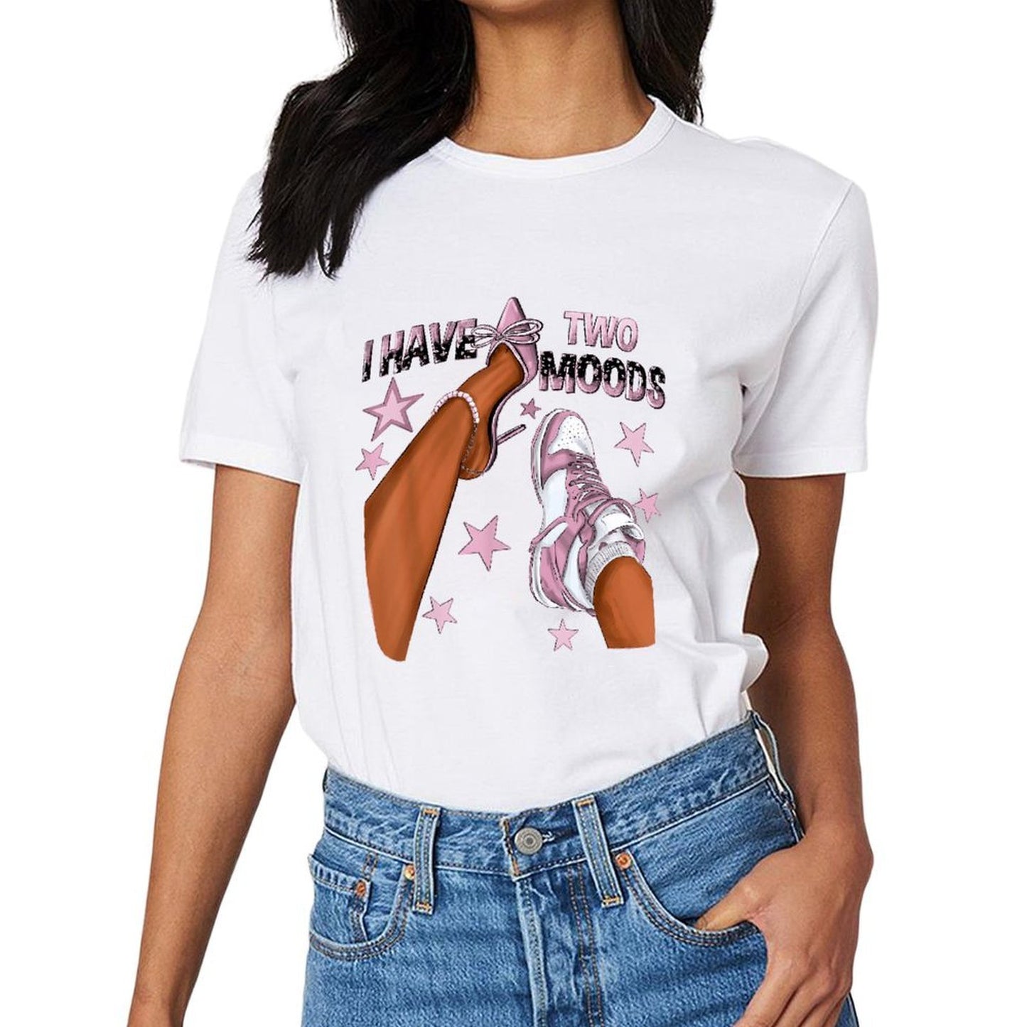 Inkmay Casual Cotton T-shirt Shoes With Stars And Text Prints Unisex T-shirtClean Edges Outdoor T-Shirt