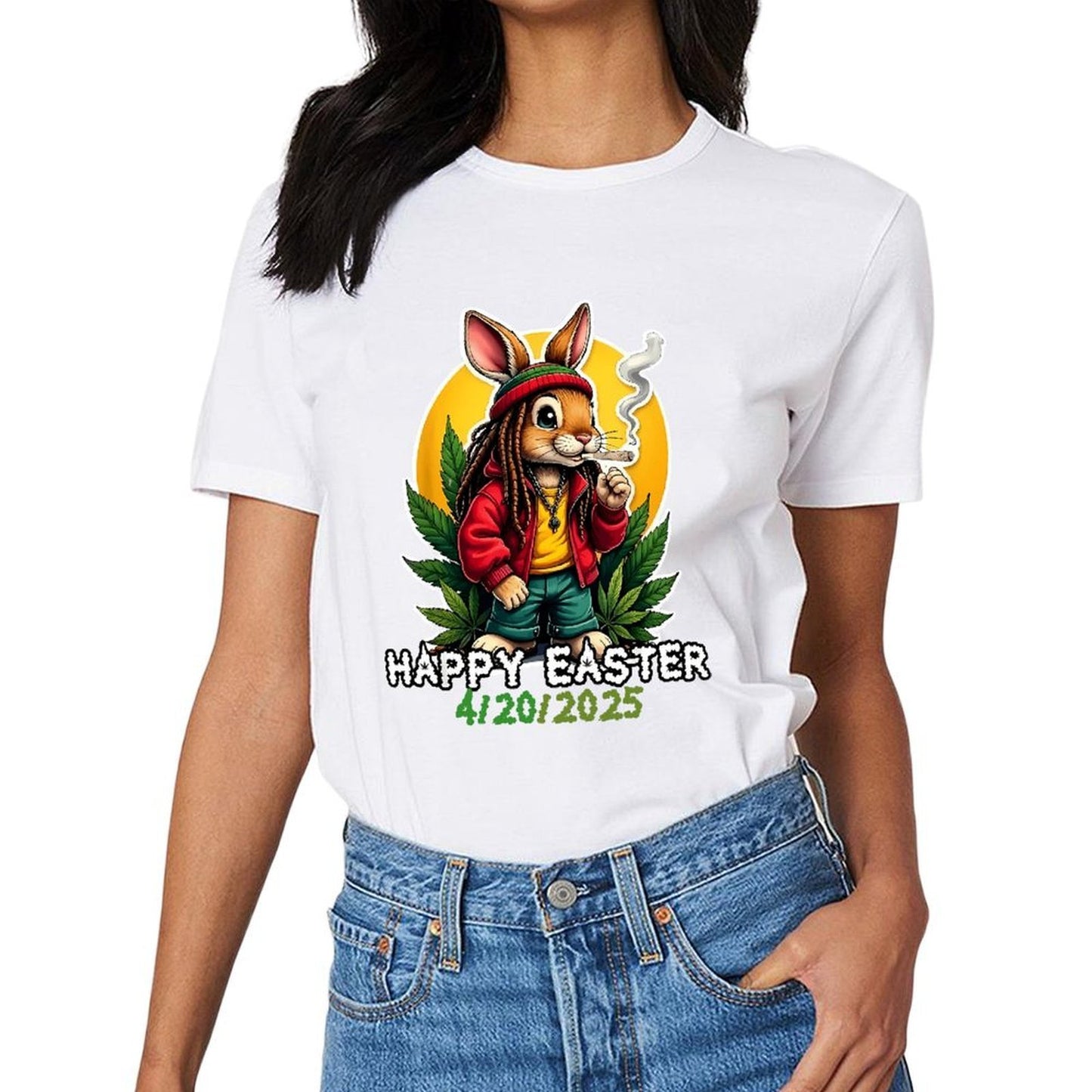 Inkmay Casual Cotton T-shirt Happy Easter Bunny Smoking Weed Art Unisex T-shirtClassicFit Active T-Shirt