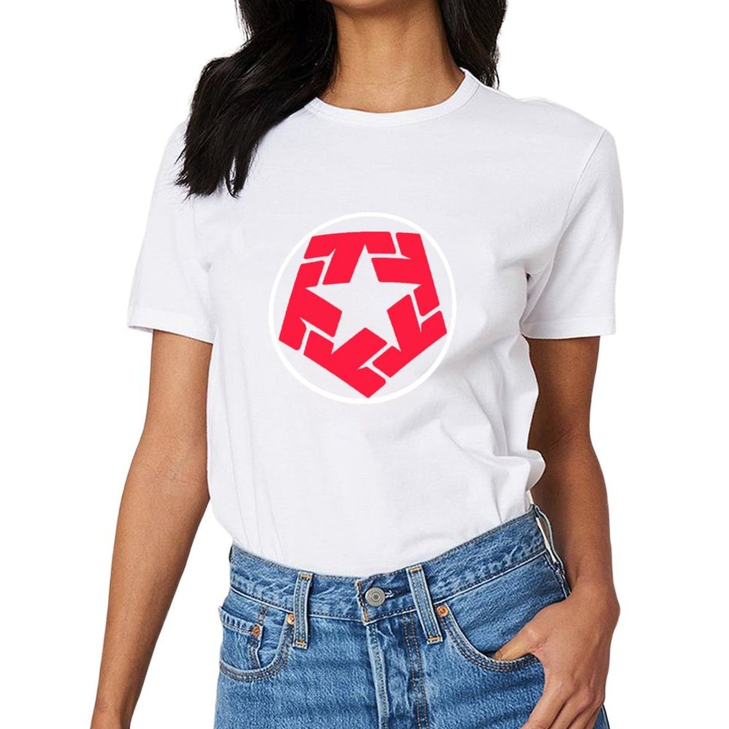 Inkmay Casual Cotton T-shirt Red Abstract Shape With Irregular Edges Unisex T-shirtLooseFit ActiveLine T-Shirt
