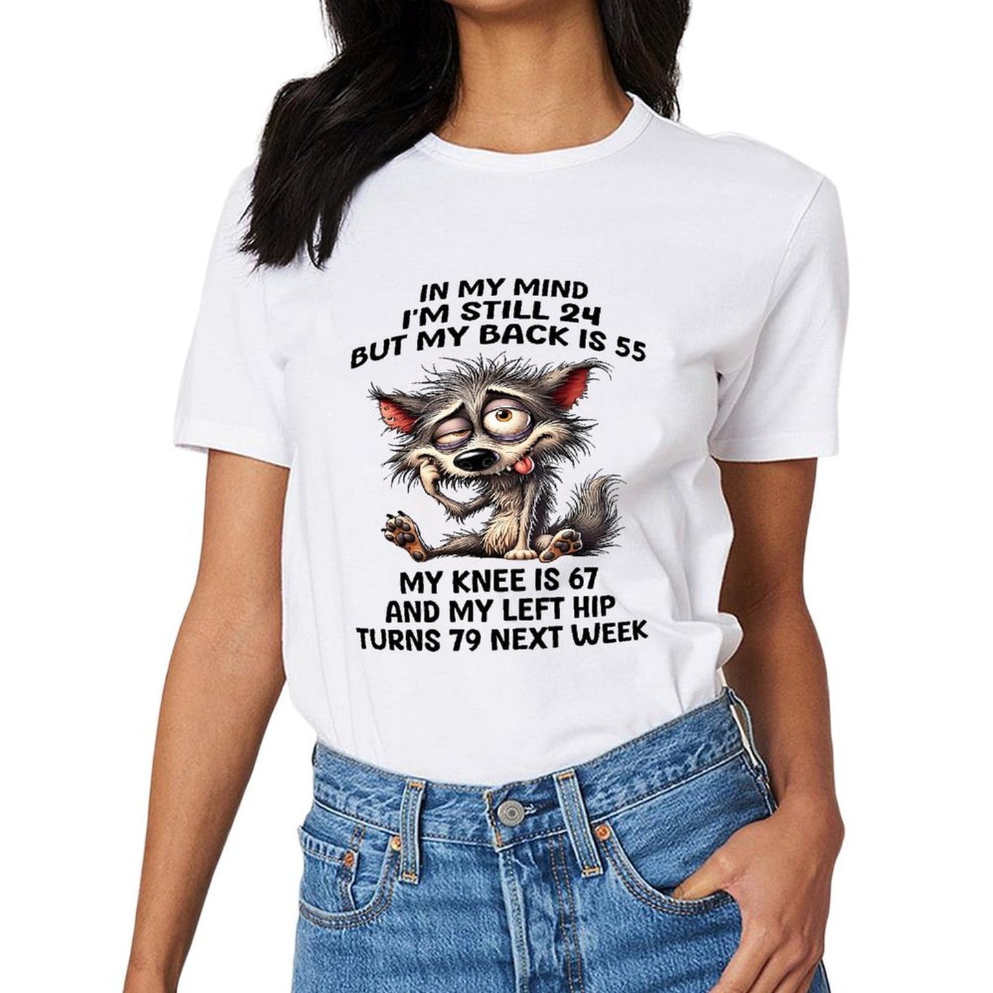 Inkmay Casual Cotton T-shirt Cute Wolf With Glasses And Tongue Unisex T-shirtTrueStyle Urban T-Shirt