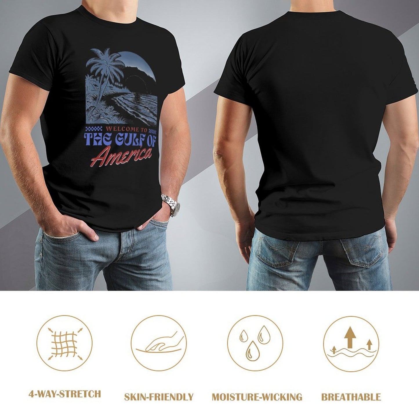 Inkmay Casual Cotton T-shirt Beach Scene With Palm Trees Unisex T-shirtLifestyleLine Pocket Tee T-Shirt