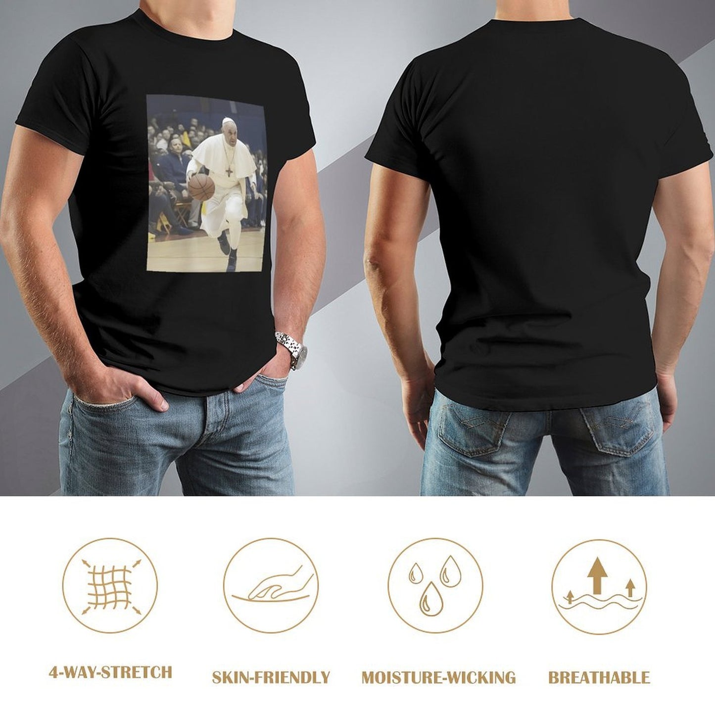 Inkmay Casual Cotton T-shirt Pope Playing Basketball In White Robes Unisex T-shirt