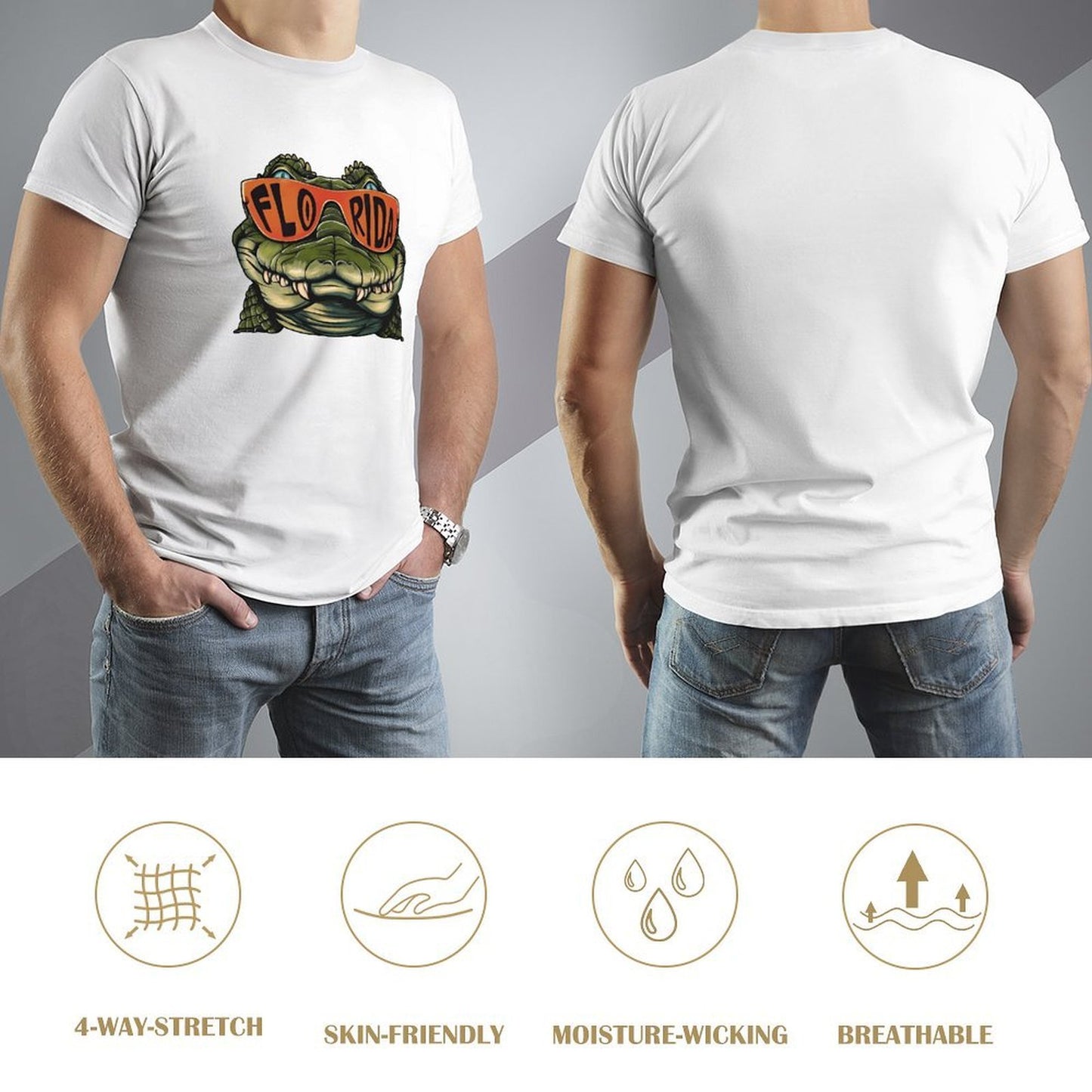 Inkmay Casual Cotton T-shirt Alligator Wearing Sunglasses With Florida Print Unisex T-shirtClassic Fit PremiumSeries T-Shirt